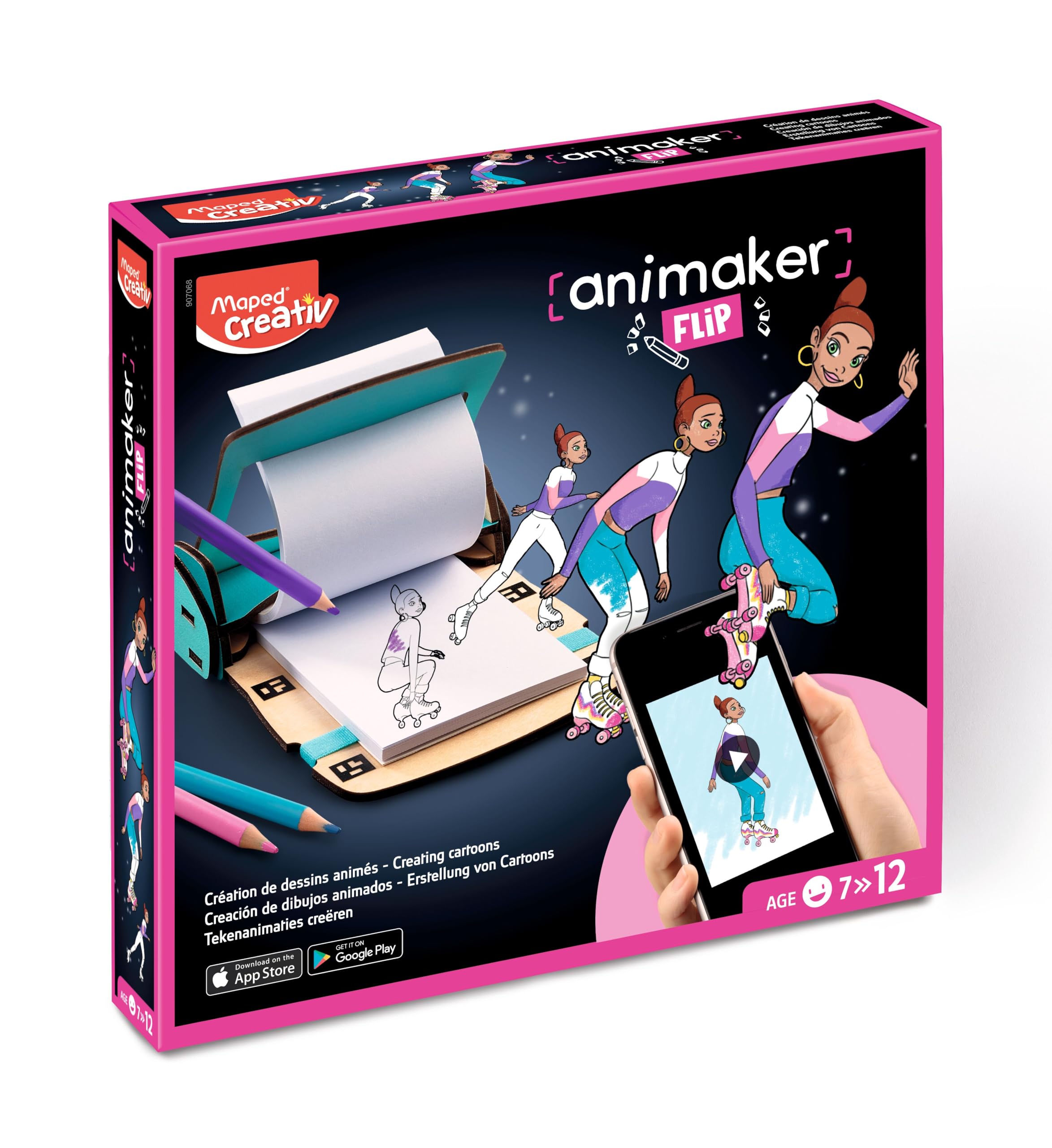 Maped Creativ - Animaker Flip Poetic - Tworzenie rysunków - Kompletny zestaw z notatnikiem i pomocnikiem do tworzenia Flipbooka + ołówkami i akcesoriami Dostęp do aplikacji Animaker - od 7 lat