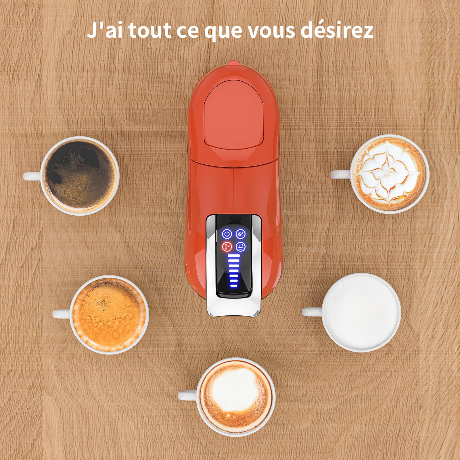 KOTLIE 308A Cafetière à Température Réglable, pour Café Glacé, Orange | Système polyvalent 5-en-1 accepte capsules (NES, DG, A MODO MIO), dosettes ESE et café moulu pour une variété de boissons.