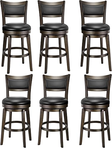 Miniatura 29 de Juego de 4 taburetes giratorios de bar PrimeZone, taburetes de barra de 26 pulgadas de altura de mostrador, taburete de bar de cuero sintético negro