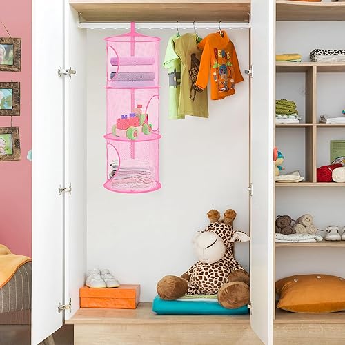 Miniatura 119 de Organizador de bolsas de malla colgante para ahorrar espacio, organizador plegable de almacenamiento de animales de peluche, 5 compartimentos,