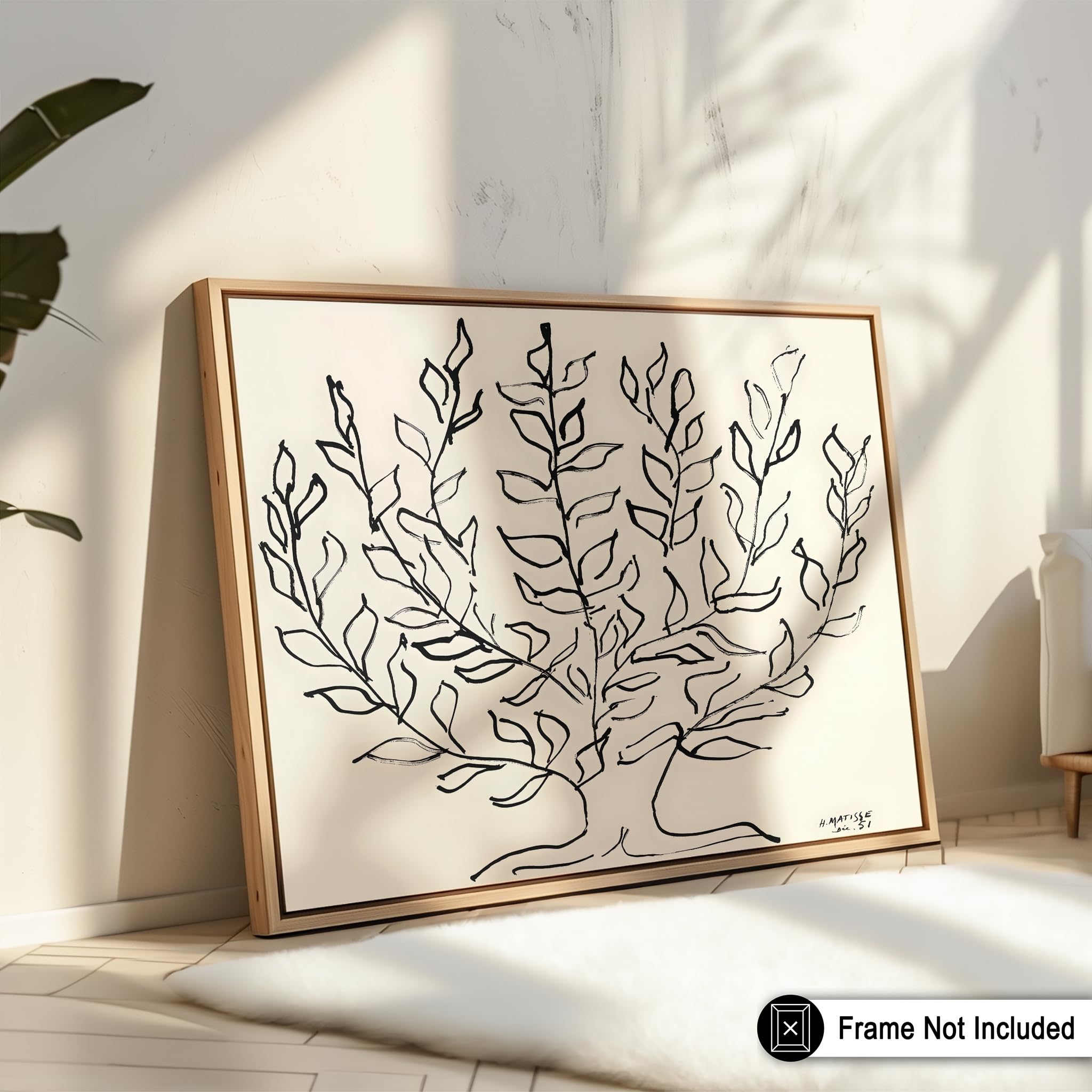 Matisse リーフデザイン 大判絵画　70×70cm Sage Green Matisse Cutout Print - Mid Century Modern Framed Wall