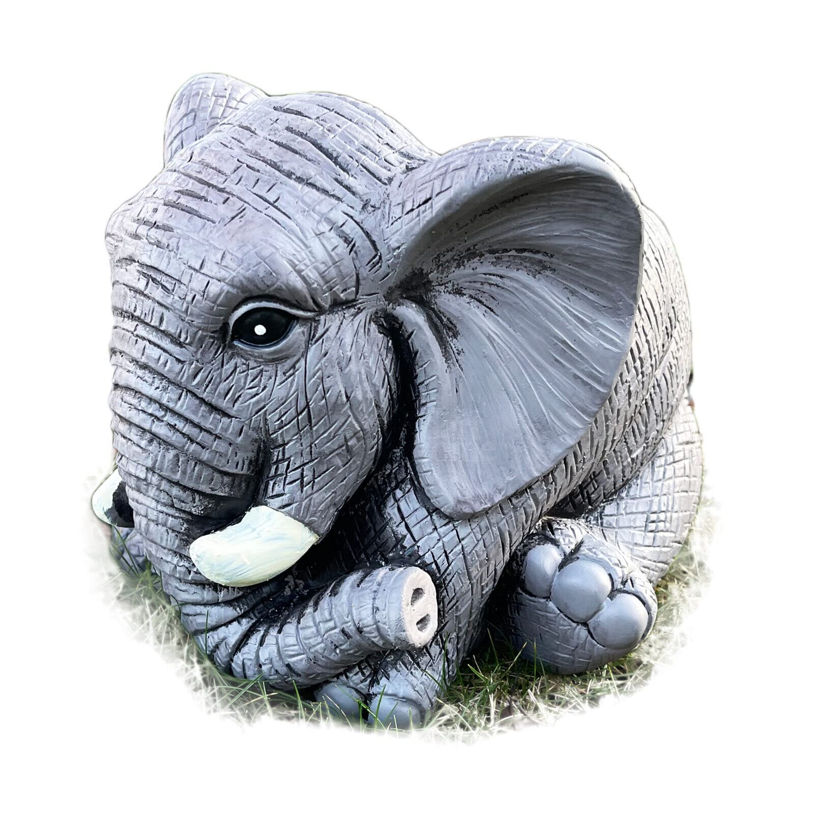 Darthome Grey Cement Elephant Planter Drainage Hole African Animal Outdoor Plant Pot Gift