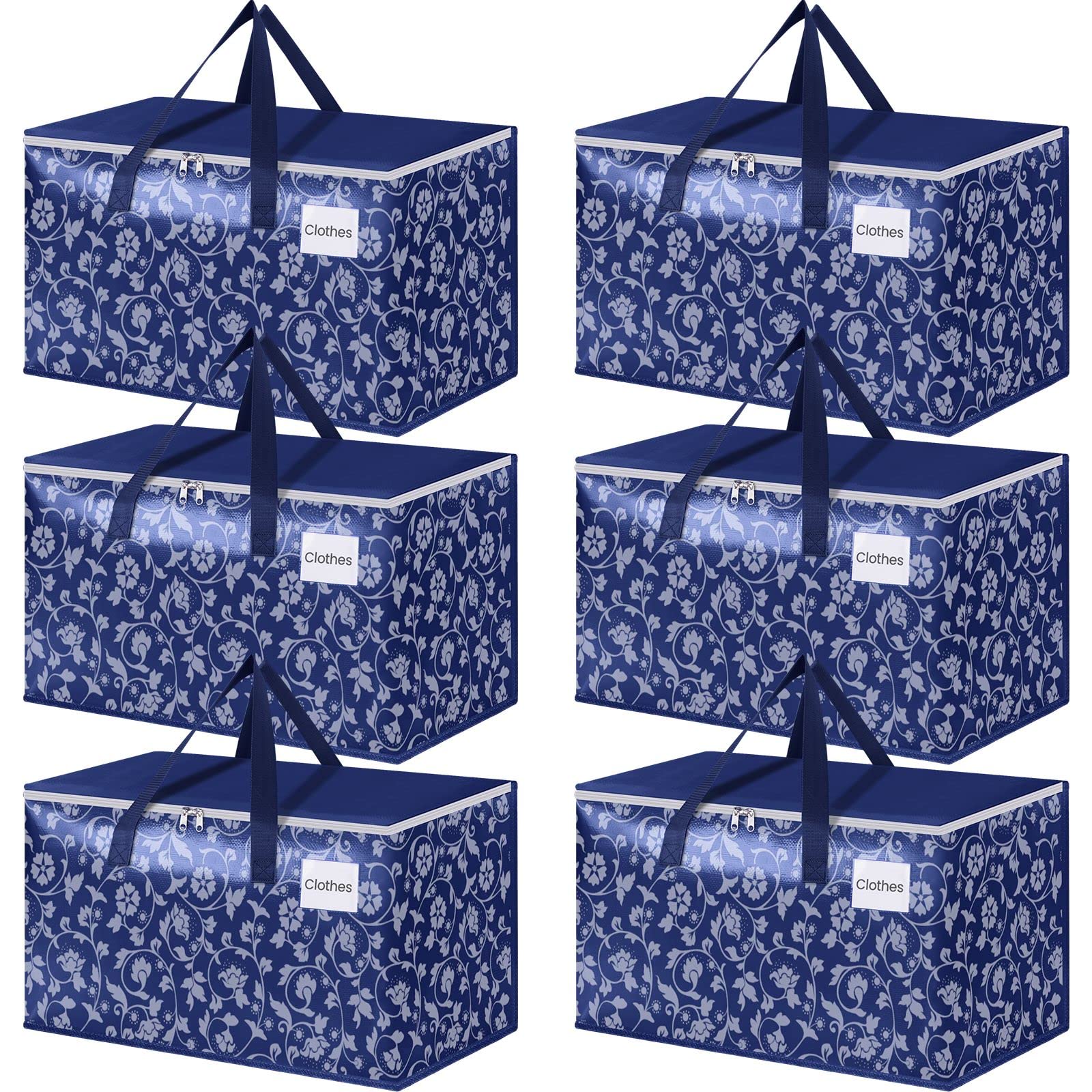 HomeHacks Moving Bags, Extra Large Size Moving Boxes, Heavy Duty Luggage Bags with Smooth Zipper and Sturdy Handles, Large Capacity & Easy Loading Storage Totes for Space Saver 100L, 6-Pack, Blue