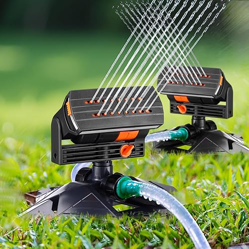 Miniatura 5 de 2 piezas de aspersor oscilante ajustable de 4 vías ABS cubre aspersor de césped de 4000 pies cuadrados 16 boquillas con conexión rápida para riego