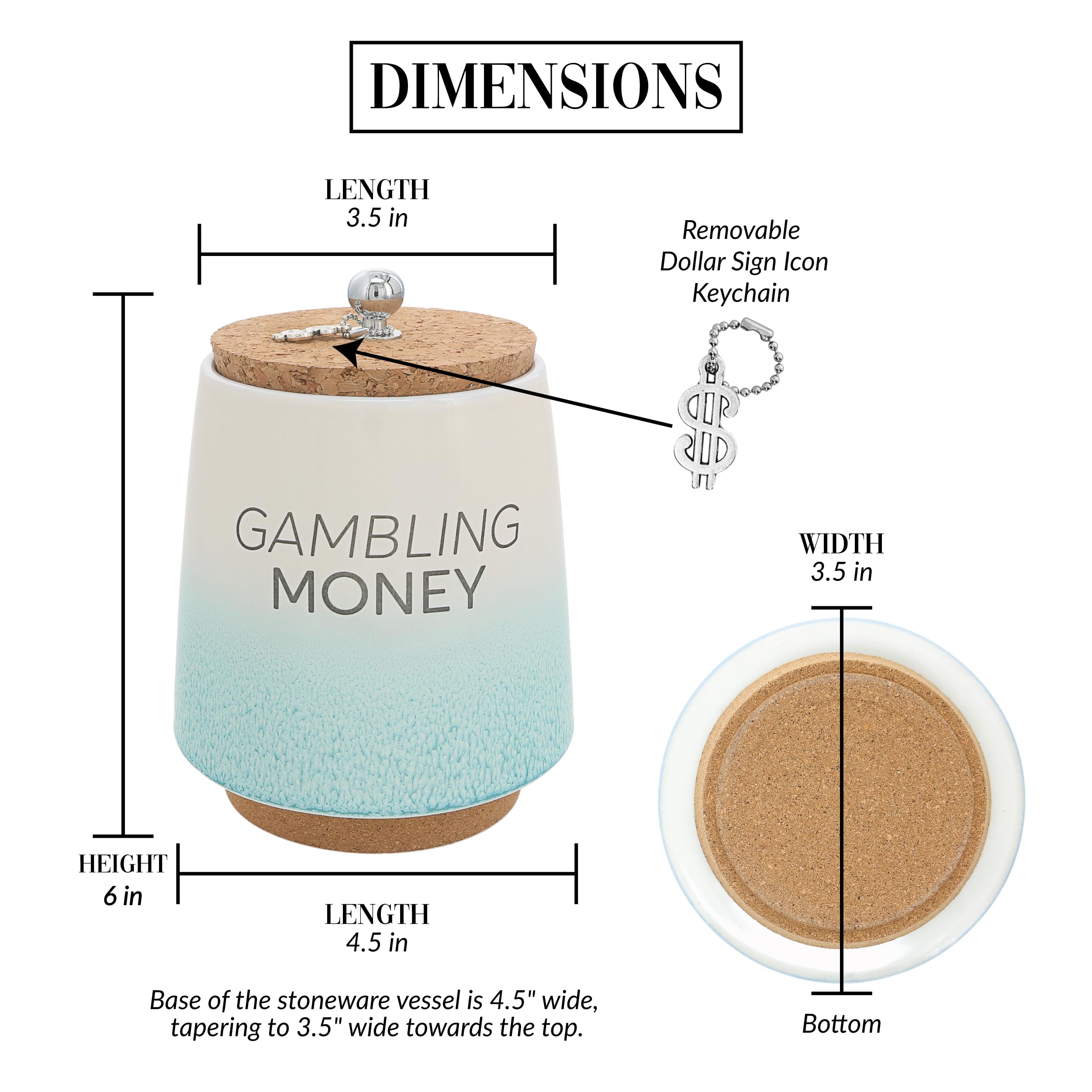 Pavilion Gift Company - Gambling Money 6.5-inch Unique Ceramic Piggy Bank Savings Bank Money Jar with Cork Base and Cork Lid, Ombre Teal