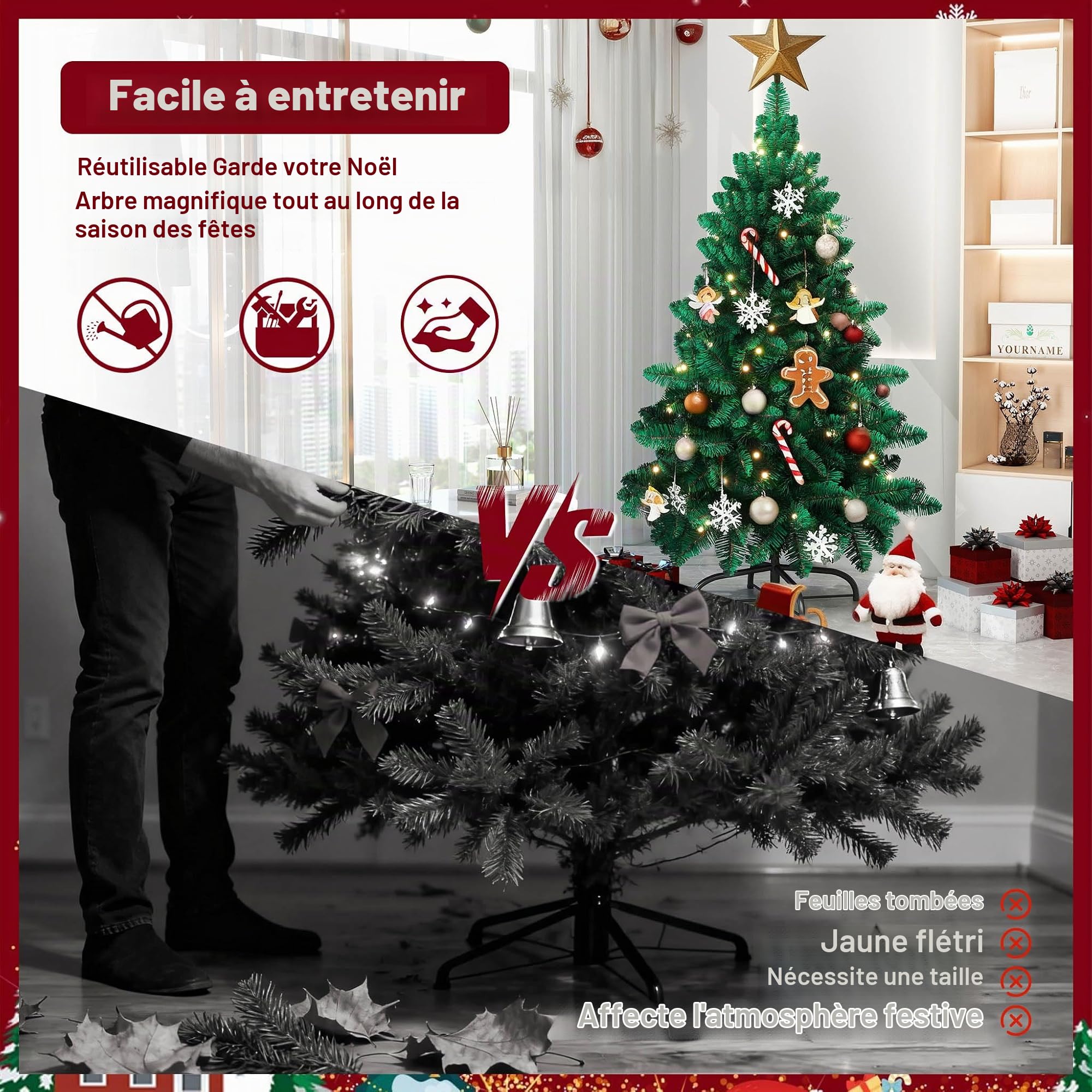 UISEBRT 210cm Sapin de Noël Artificiel Lumineux - Arbre de Noël avec LED, Support en Métal, Sapin Artificiel en PVC pour Décoration de Noël, Vert