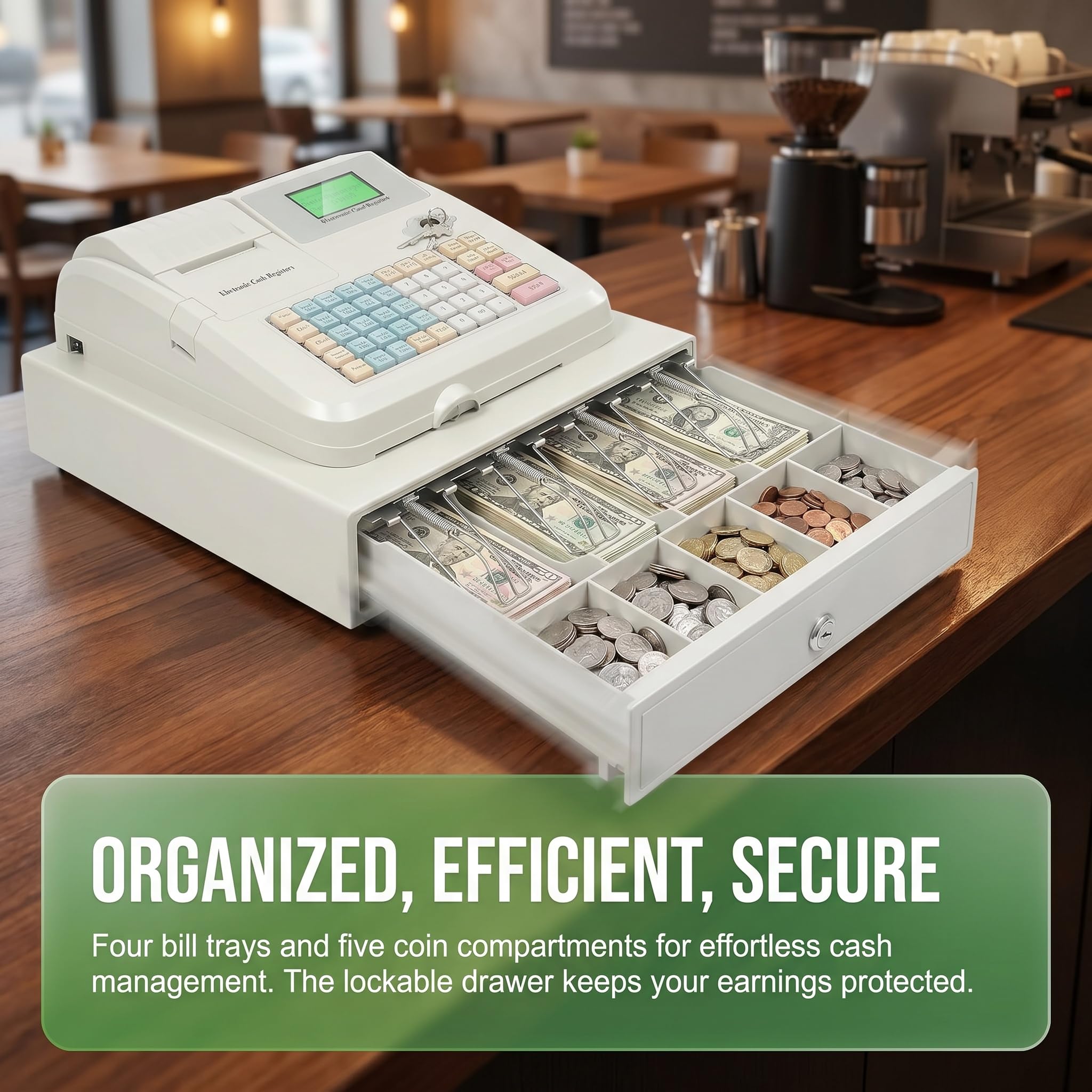 Caja Registradora Electrónica De 48 Teclas para Pequeños Negocios, Sistema Tpv con Cajón, Ideal para Supermercados, Tiendas De Ropa Y Restaurantes.