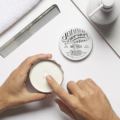 Miniatura 7 de JOHNNY'S CHOP SHOP Pasta mate #1 para hombre para peinar el cabello, de calidad profesional, sujeción fuerte, textura duradera, aspecto natural,