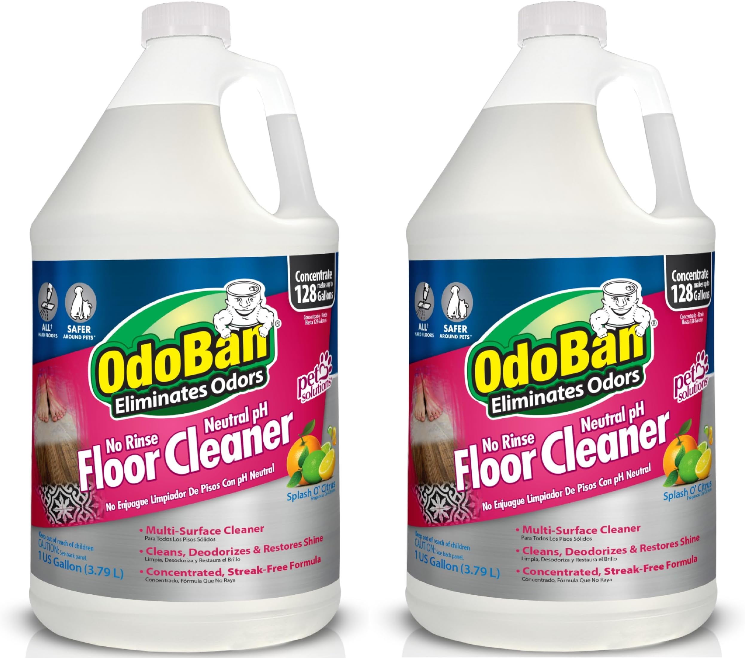 Pet Solutions No Rinse Neutral pH Floor Cleaner Concentrate, Made in the USA, Splash O' Citrus Scent, 2 Gallons