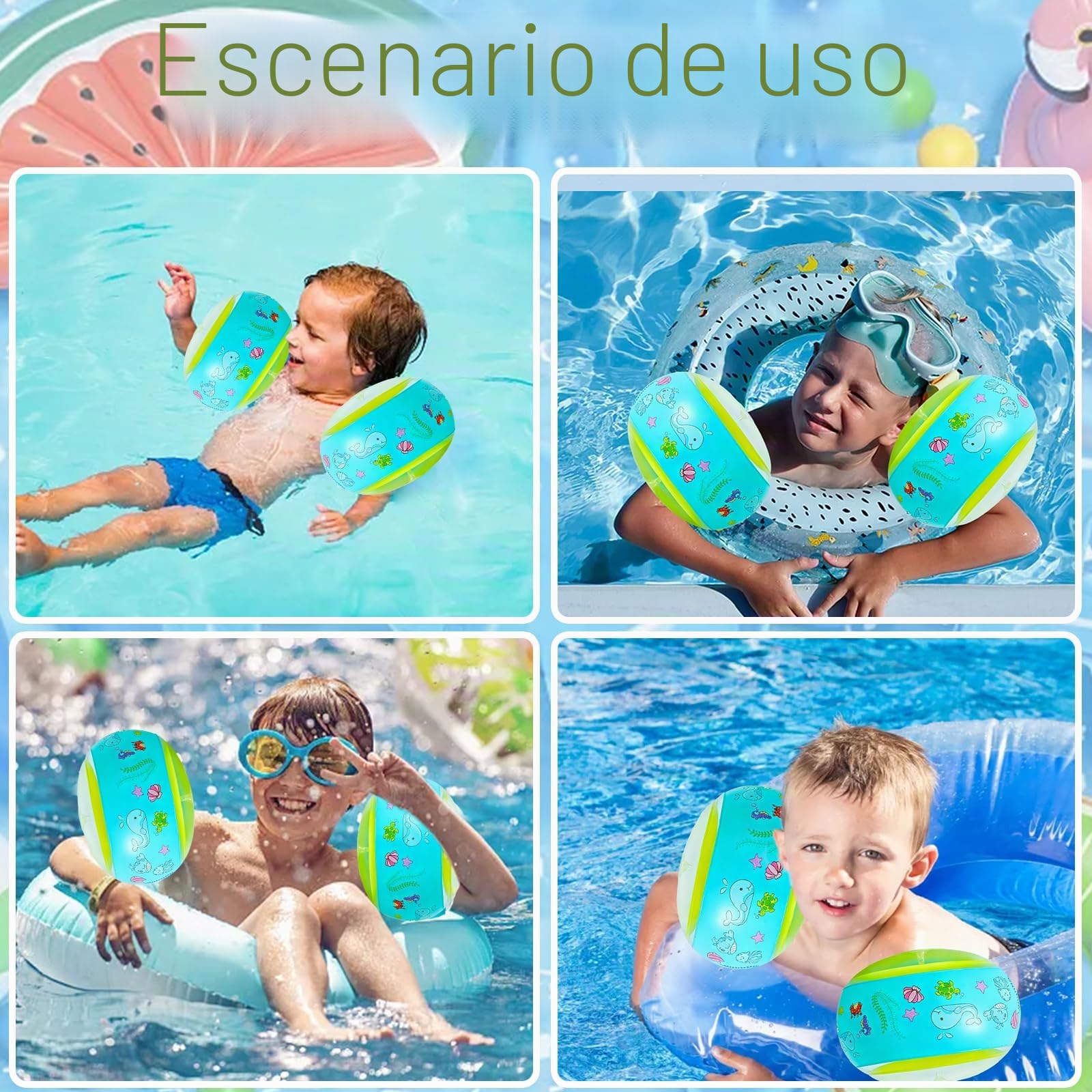 MutoToy Manguitos De Natación Con Diadema – 3 Cámaras De Aire, Transparente, Para Niños De 1 A 6 Años (11-30 Kg)