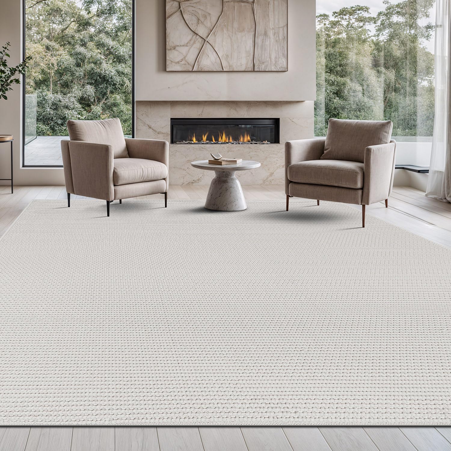 Beverly Rug Micro Loop Area Rug White 8x10 Modern Luxury Soft Trellis Geometric Durable Indoor Area Rugs for Living Dining Room Office Stain Resistant