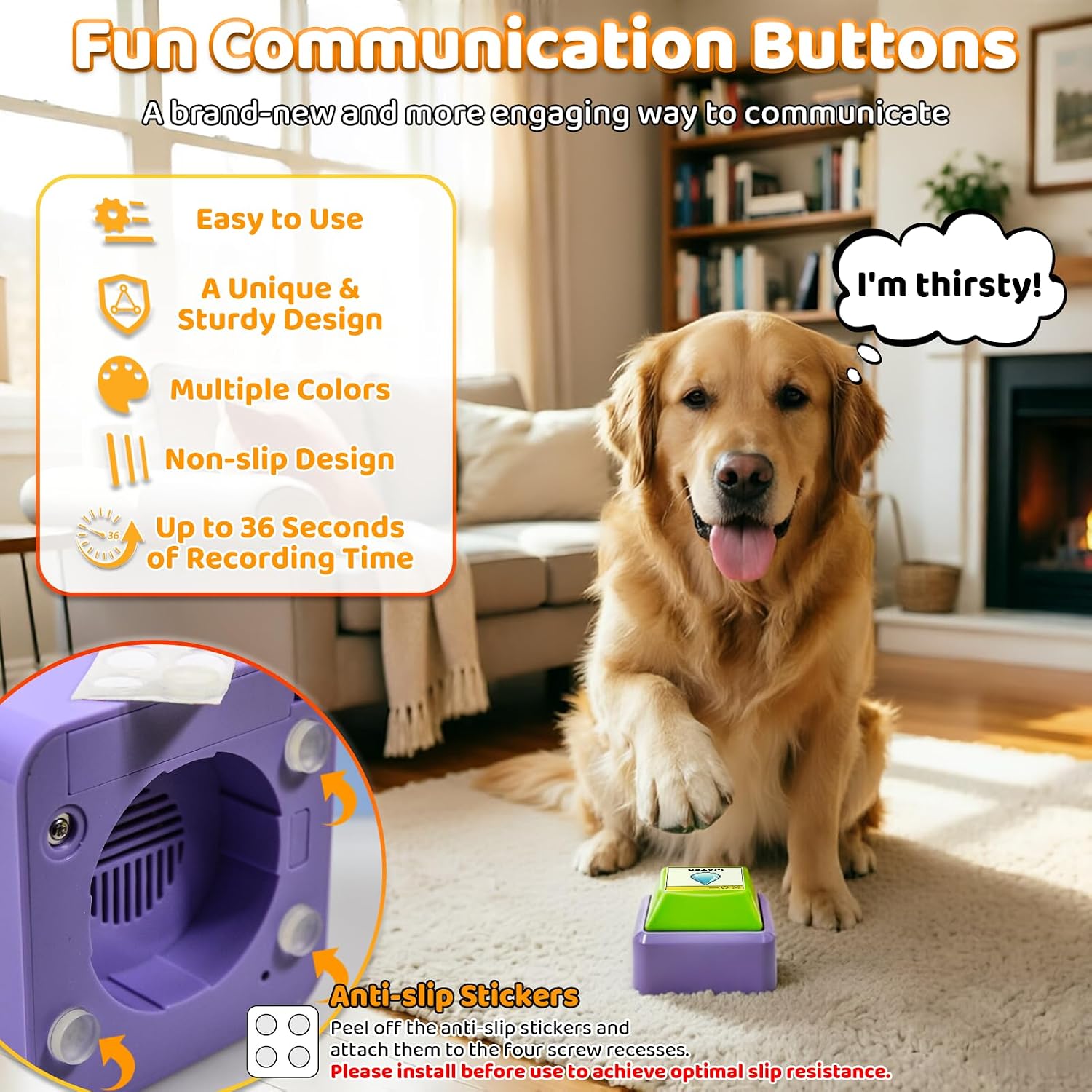 3 Pack Voice Recording Button, Dog Buttons for Communication | 36-second Clear Voice Record, Fun Keyboard Key Design,Talking Buttons Starter Set, For Classrooms, Dog & Pet Training