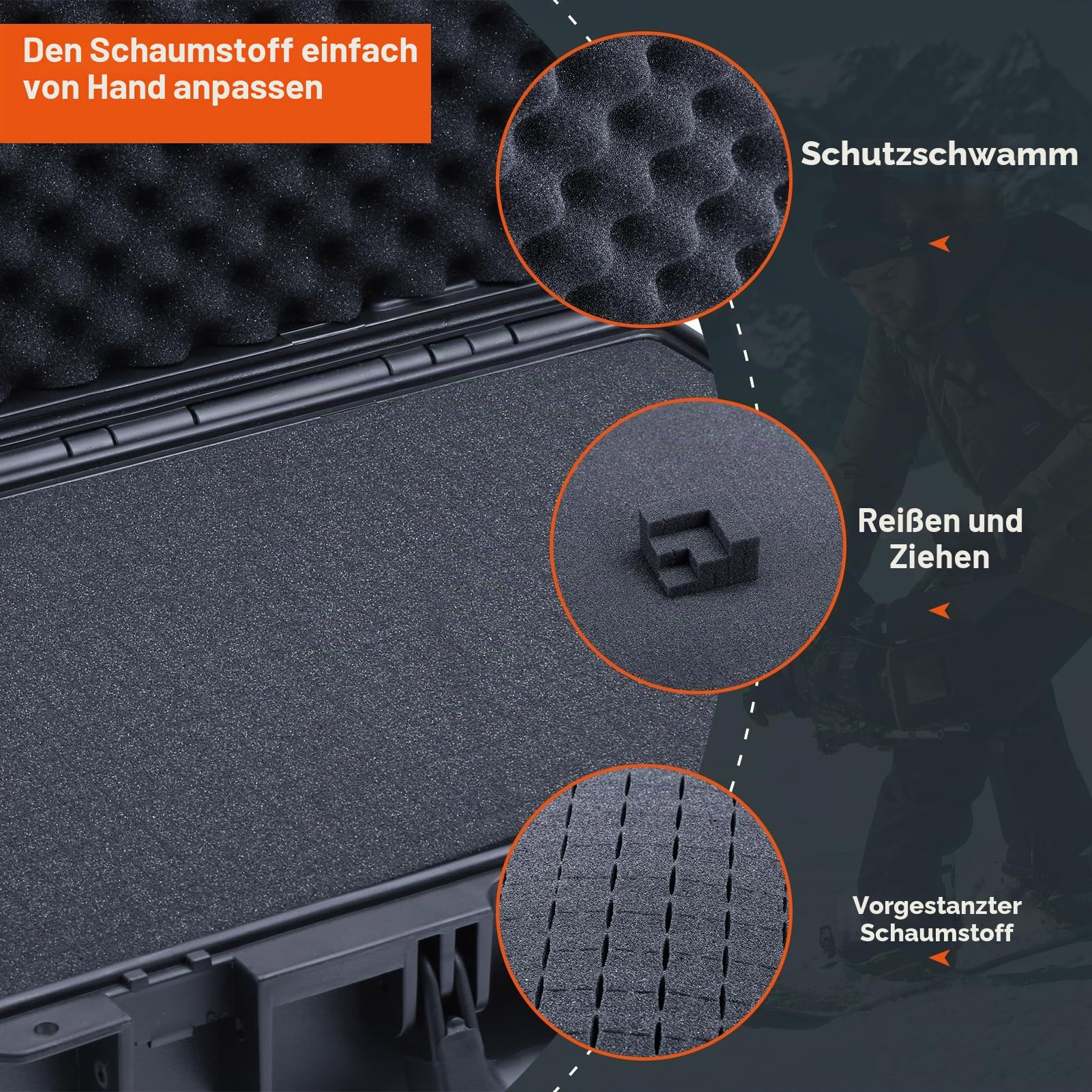 Lykus HC-3511 wasserdichte Hartschale mit anpassbarer Schaumstoffeinlage, Innenmaße 34,9 x 24,7 x 13,5 cm, geeignet für Kamera, Objektiv, Drohne, Mikrofon, Taschenlampe, Teleskop, Action-Cam