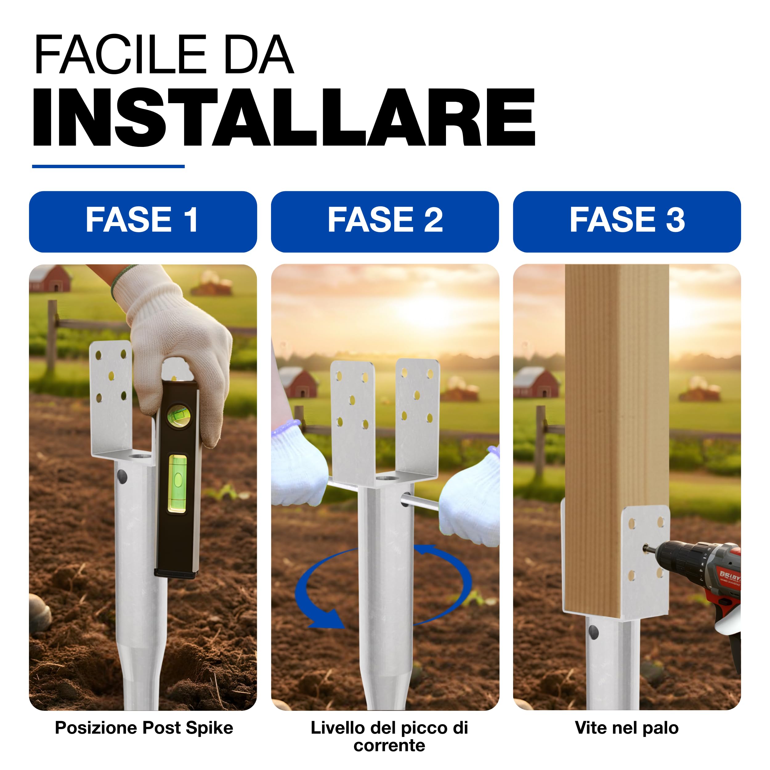 Staffa ad U con Perno a Spirale 96 x 865 mm Manicotti a Vite per Pali da Avvitare Ancoraggio da Terra