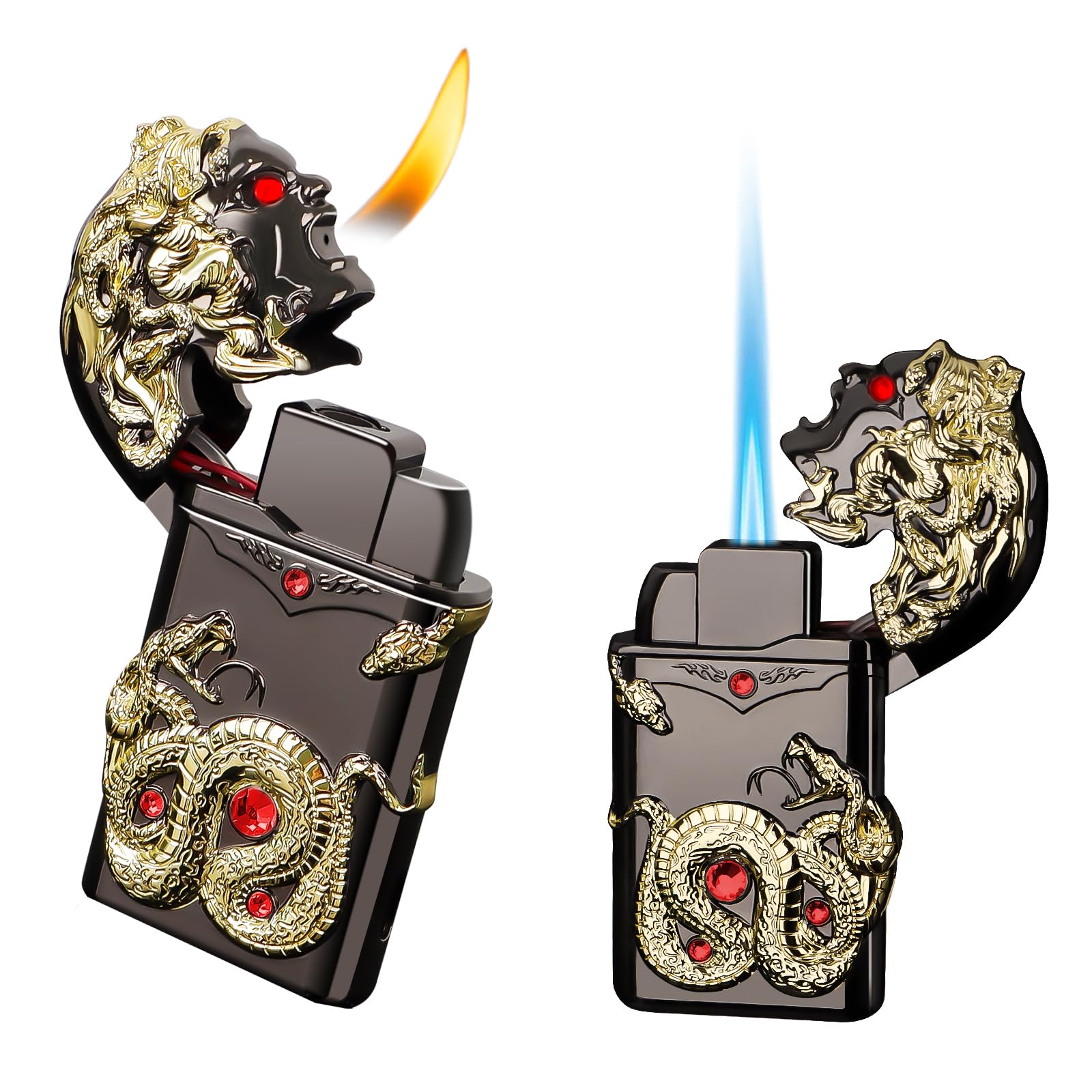 Cool Lighter Jet Windproof & Soft Flame 2-in-1 Torch Lighter, Unique Gift Box for Birthday, Lighters for Men, Refillable Butane lighters for Candle, Outdoor Travel (Without Butane Fuel)