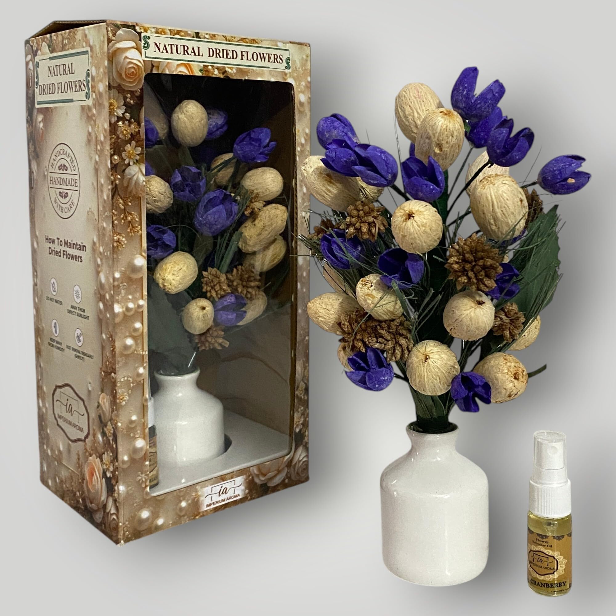 Handmade Natural Dried Flower in a Ceramic Vase with Cranberry Fragrance Spray –15 ML | Decorative Potpourri Flower Arrangement for Home Decor, Living Room, Bedroom & Office Table Gift-image-7