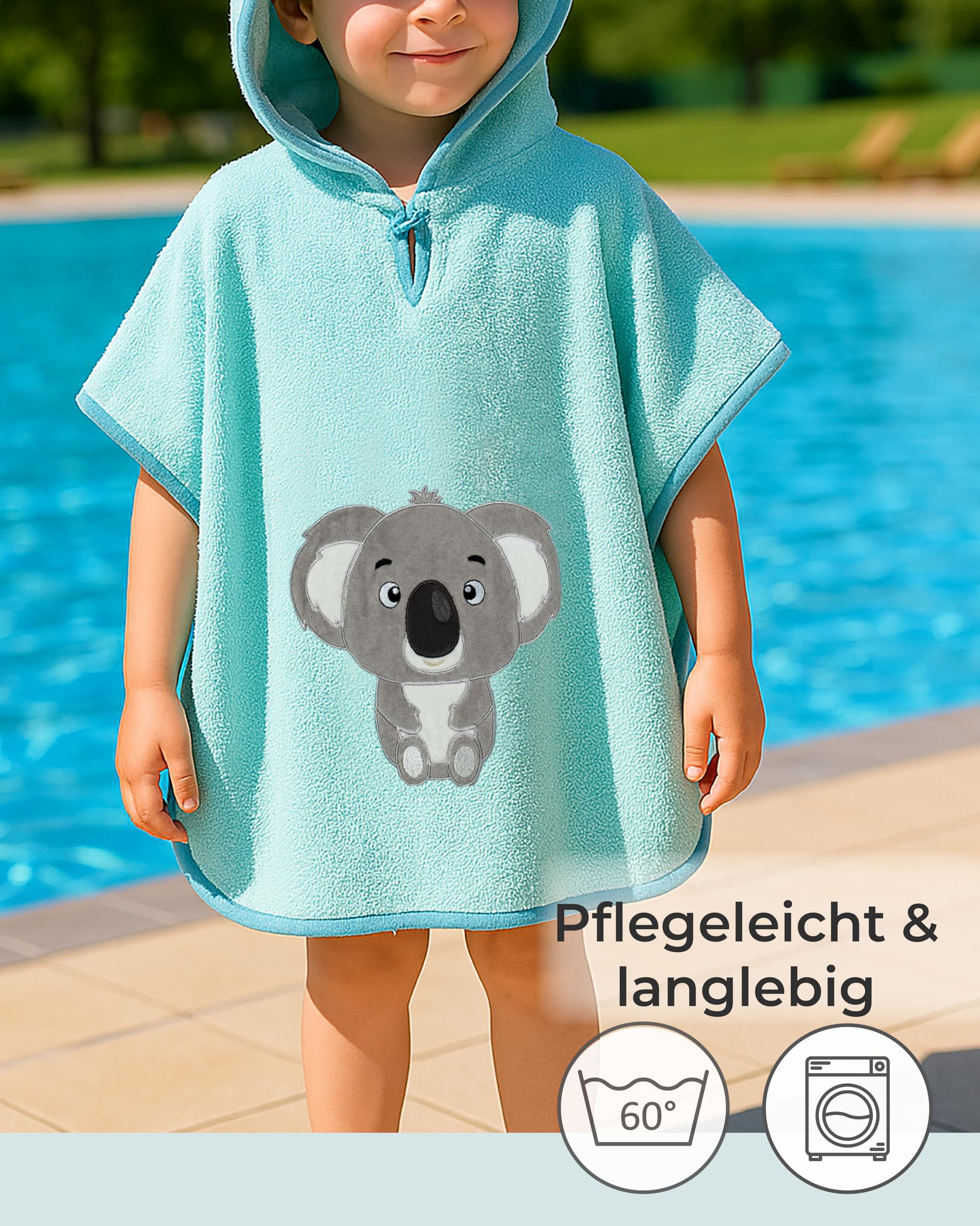 LAYNENBURG Ponczo kąpielowe premium dla dzieci z kapturem – 100% bawełna – Öko-Tex – dla chłopców i dziewczynek, ponczo frotte, Jasnoniebieski - Koala, 3-5 lat