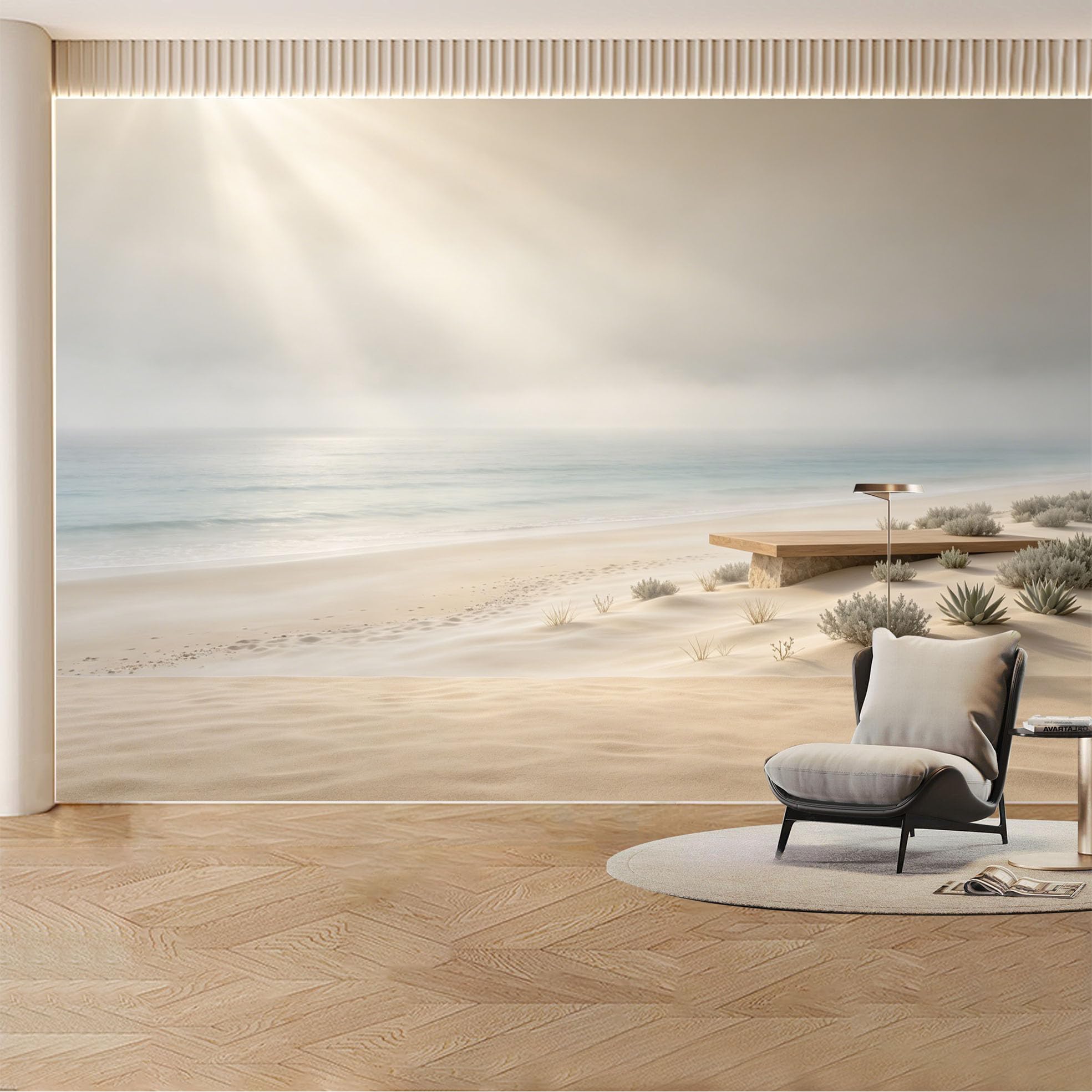 Custom Wall Mural Wallpaper Ocean Beach Landscape Nature Wall Decor Minimalist Nordic Misty Removable SelfAdhesive Large Photo for Living Room， Bedroom， Office