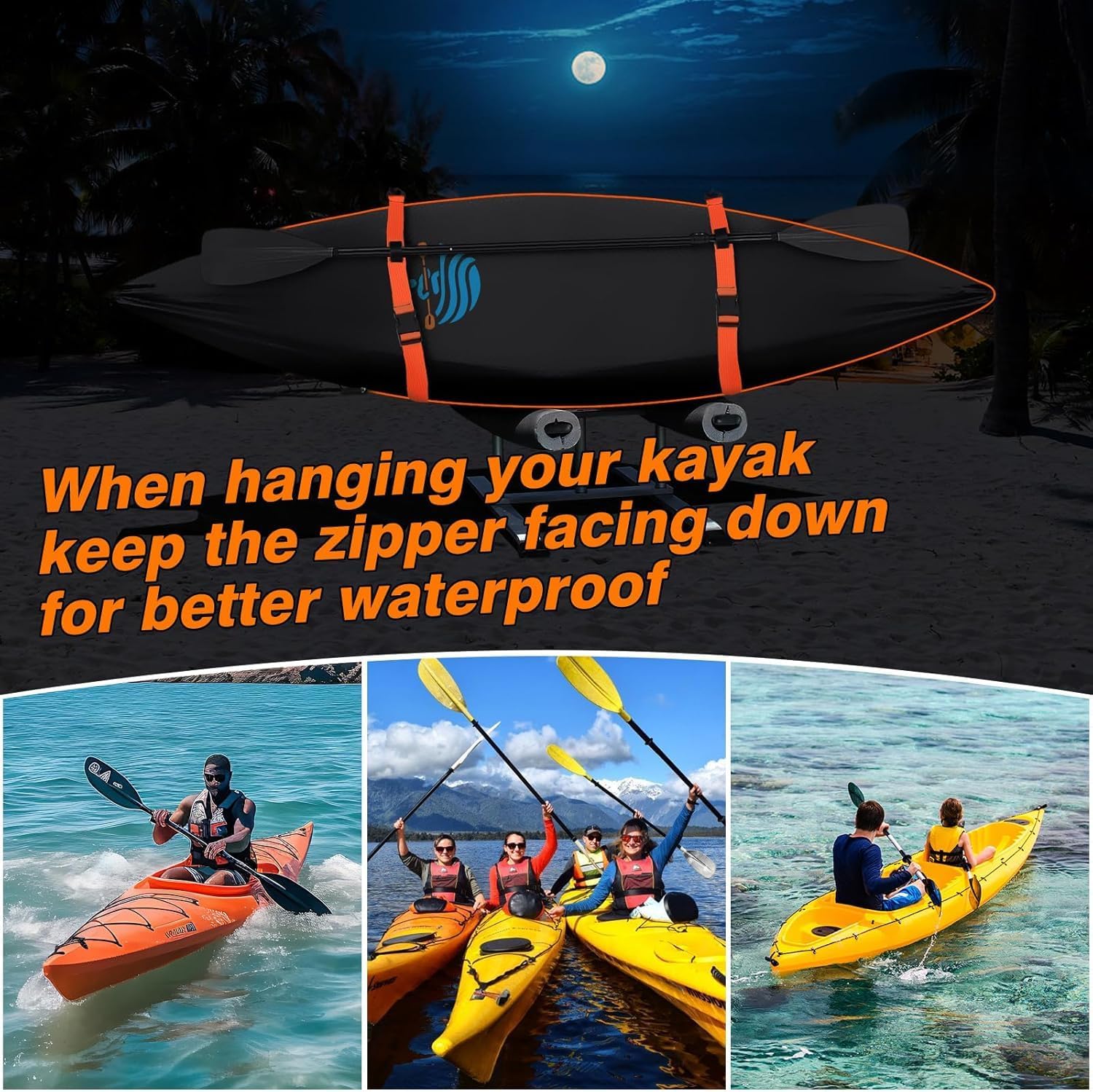 Kayak Cover 600D Canoe Cover for Outdoor Storage Heavy Duty & Waterproof, Fade-Resistant, Fits Paddle Board, SUP, Canoe, and Kayak Boat
