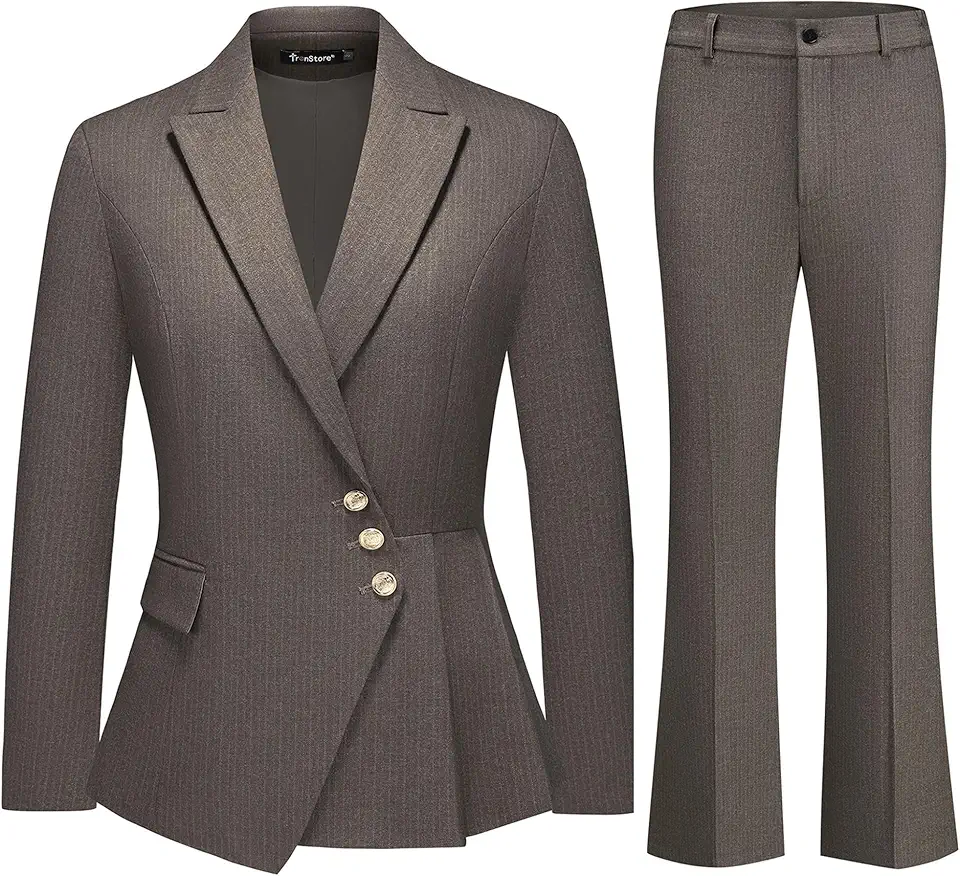 Conjunto de terno feminino de risca de risca de giz slim fit assimétrico blazer bootcut calça formal roupa formal para mulheres escritório negócios