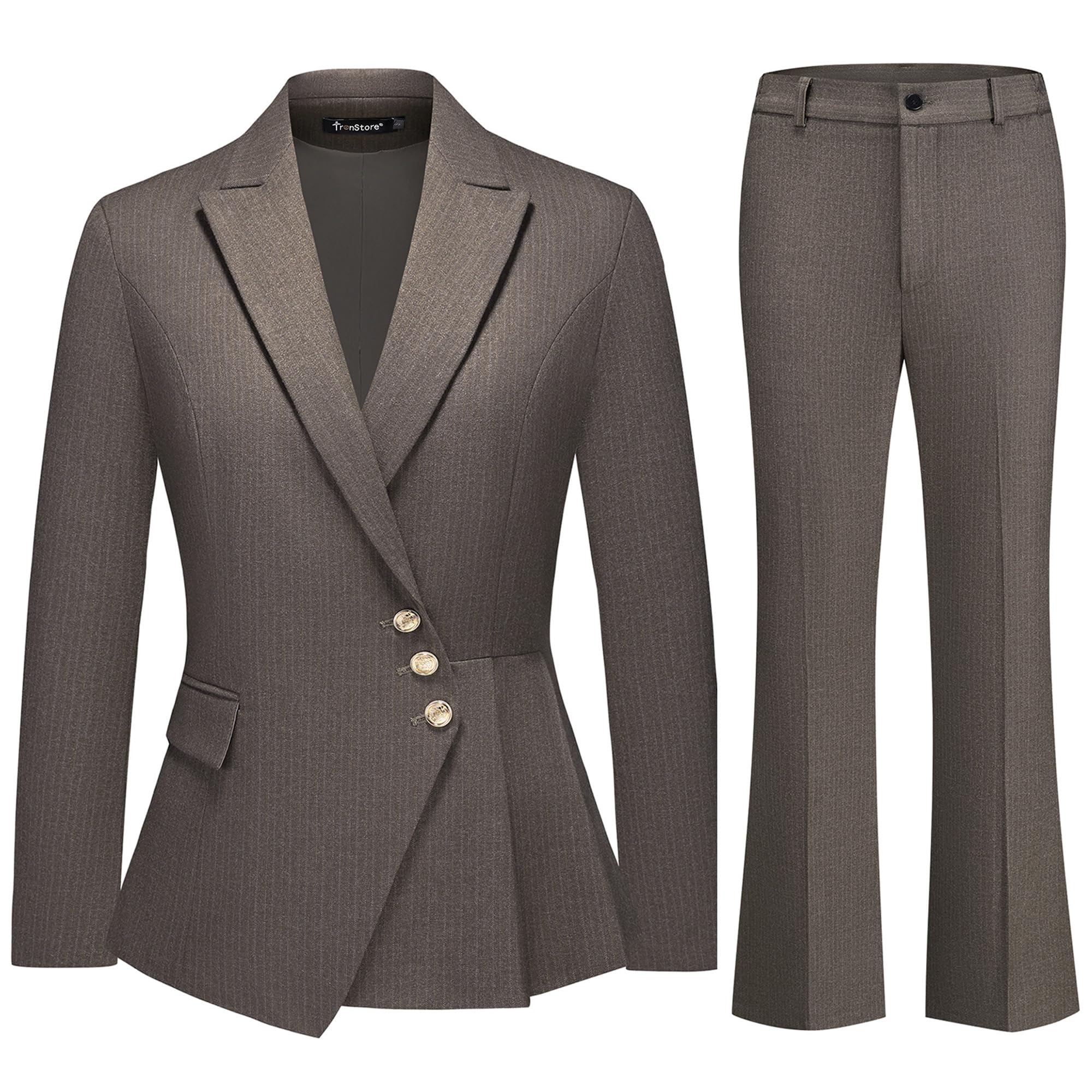 Womens 2 Piece Pinstripe Suit Set Slim Fit Asymmetric Blazer Bootcut Pants Formal Outfit for Women Office Business