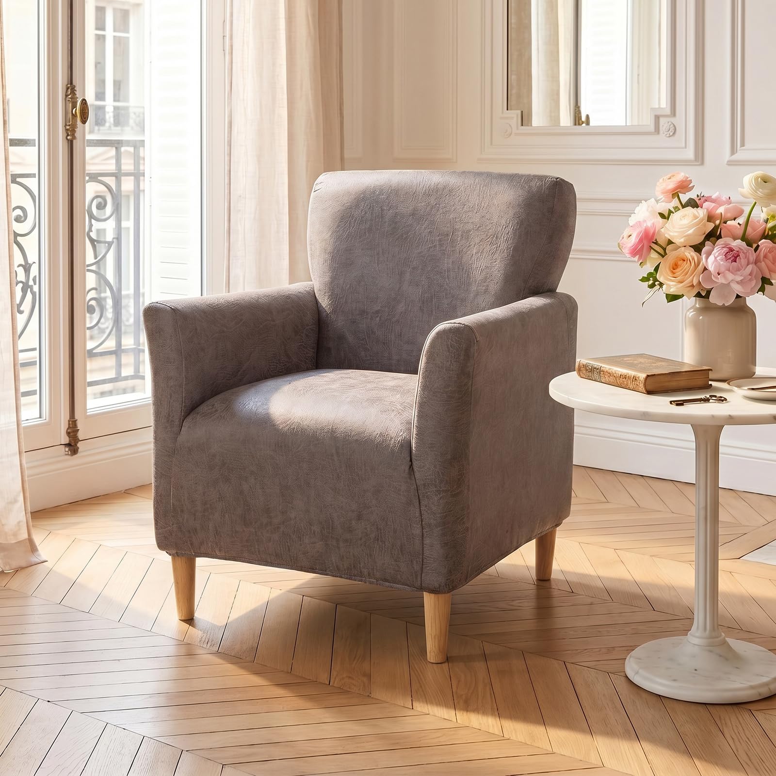 LiveGo Stretch Banquet Armchair Slipcover, Knit Chair Covers with Arms, Non-Slip Waterproof Chair Slipcover for Living Room, Office, Reception, and Pet-Friendly Furniture Protector (Brown D) โ image 1