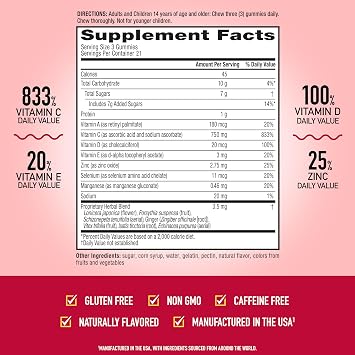 Airborne Immune Support Gummies, Assorted Fruit Flavor, 63 Ct - 750 mg Vitamin C + Vitamins A, D & E + Zinc, Selenium, and Manganese | with Herbal Blend | Naturally Flavored