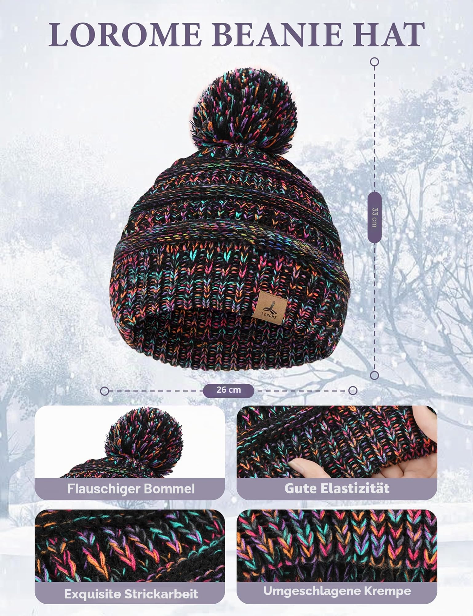 Wintermütze, Schal, Handschuhe und Ohrenwärmer, warme Strickmütze, Touchscreen-Handschuhe, Set, Wintergeschenke, Halstücher für Damen