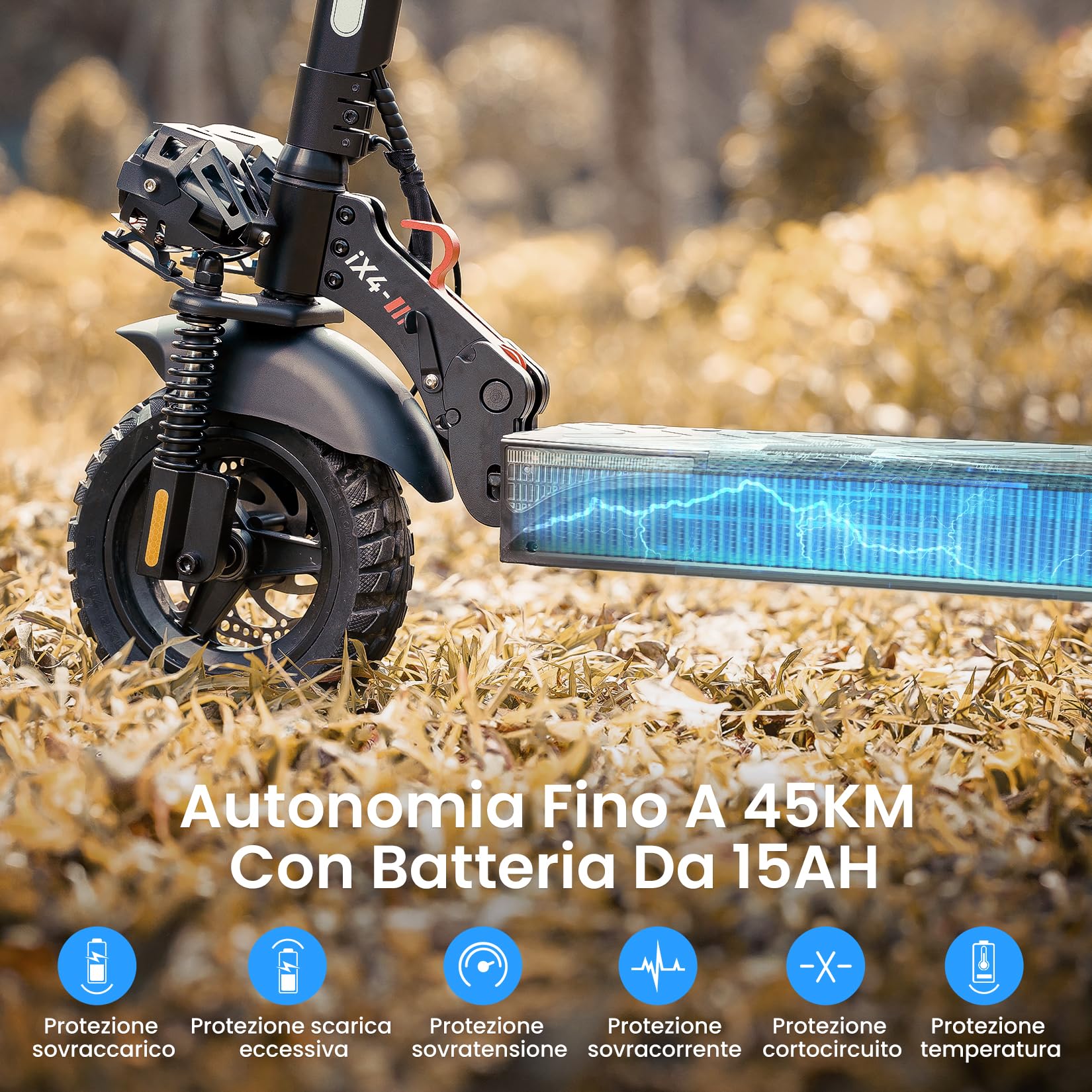 iScooter IX4 Monopattino Elettrico Adulti Fuoristrada 10'', Batteria da 48 V 15 Ah, Autonomia Massima 45 km, Pieghevole Design, Controllo Tramite App, Portata Massima 150 Kg, Ammortizzatore Quadruplo