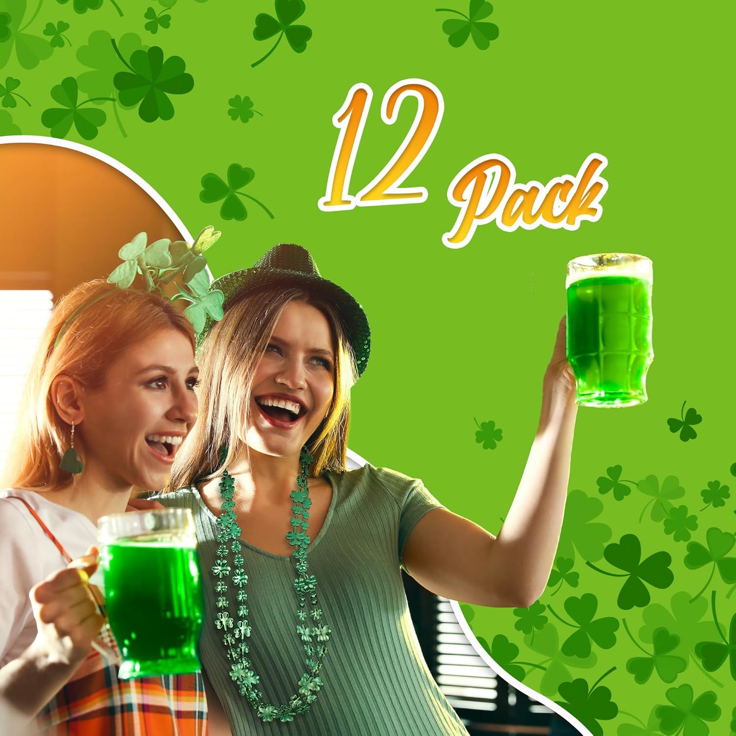 Windy City Novelties 33" 12mm Shamrock Bead Necklaces for St Patricks Day & Mardi Gras