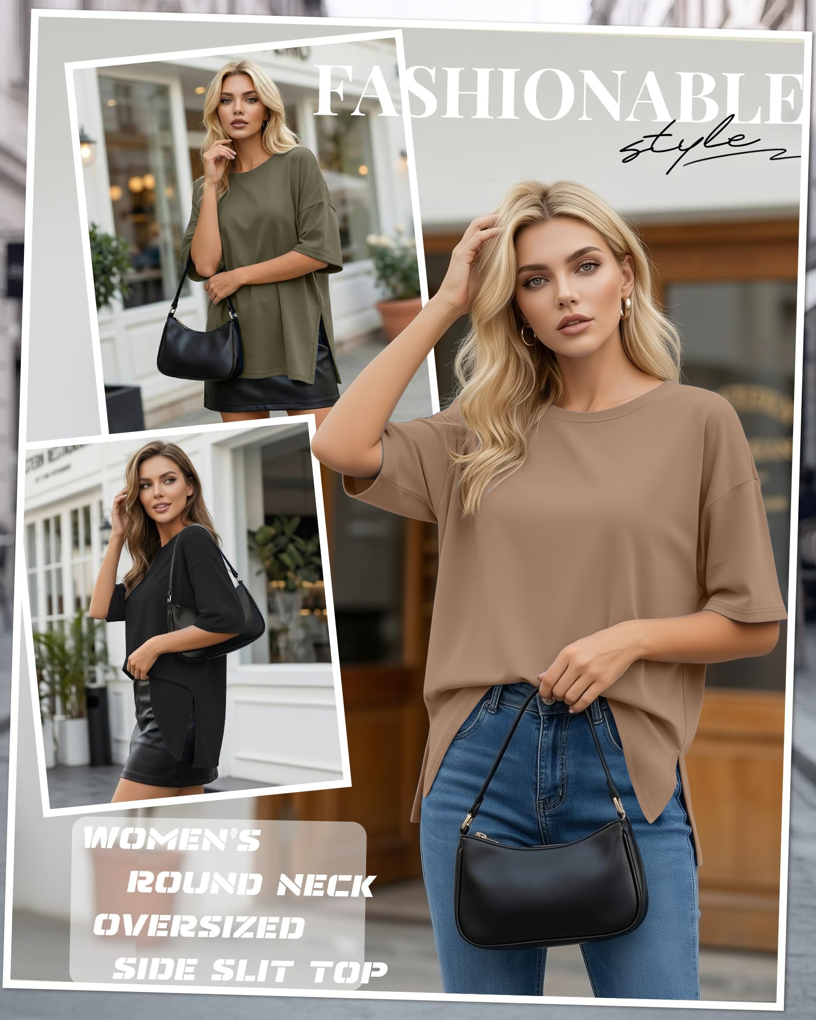 Geyoga Paquete de 3 Camisetas Deportivas extragrandes para Mujer de Manga Corta con Aberturas Laterales Cuello Redondo y Corte Holgado