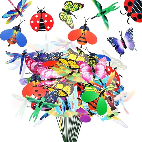 100 estacas de mariposa para jardín, patio, abeja, colibrí, mariquita, libélula mariposa, decoración de cementerio para tumba, patio, césped,