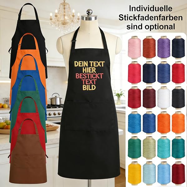 Seabaras Personalisierte Schürze mit gesticktem Logo oder Namen – Individuelle Schürze für Damen und Herren - 3