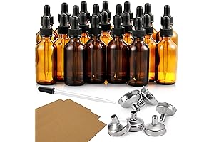 The Ultimate Dropper Kit: 24 Amber Dropper Bottles, 6 Stainless Steel Funnels,...