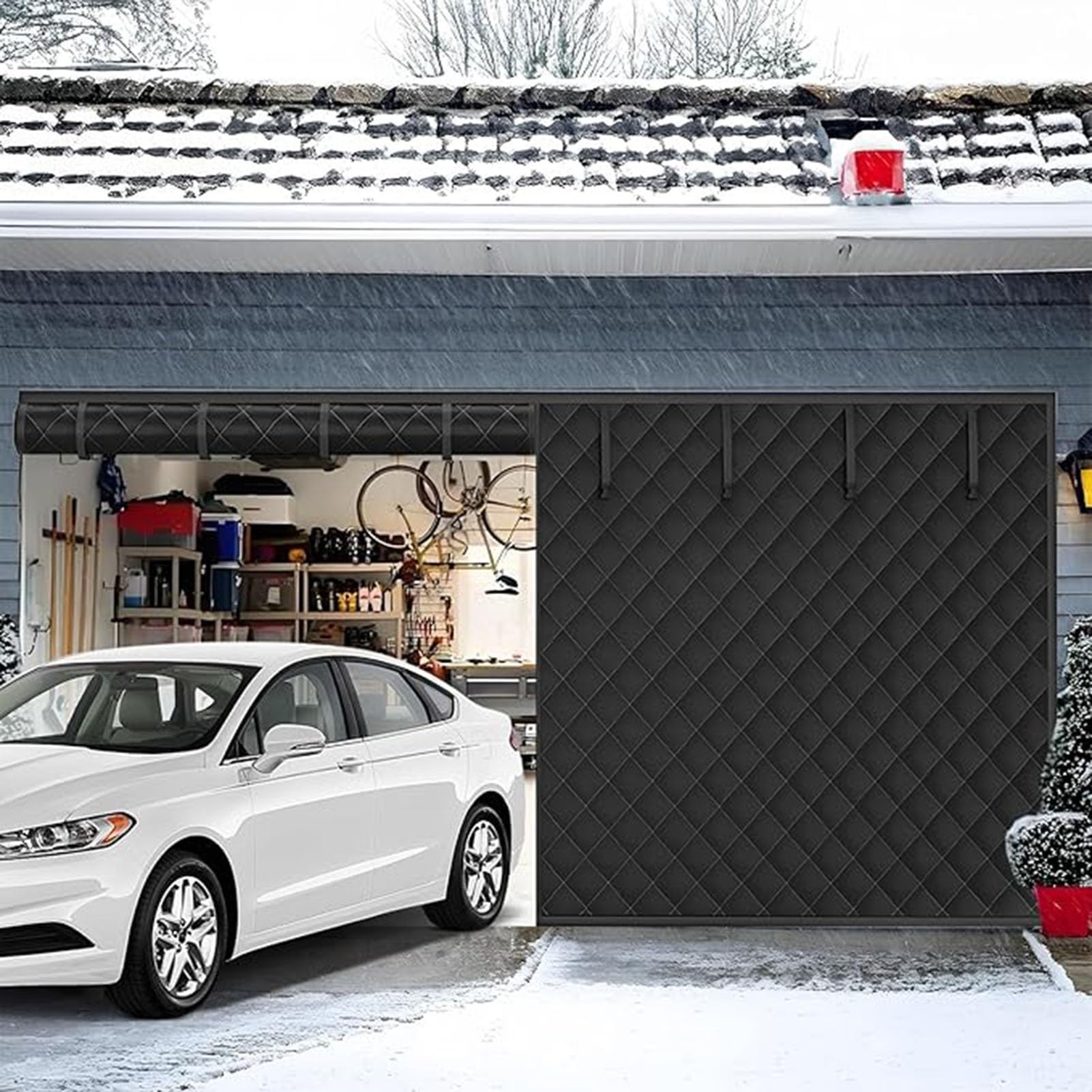 Rideau magnétique isolant thermique de garage coupe-vent hiver 244x244cm