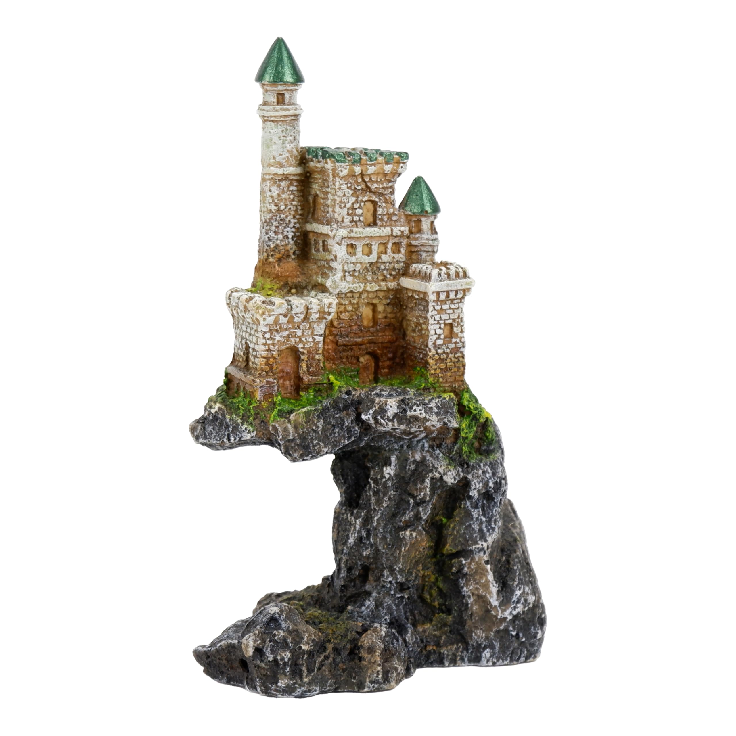 CLASSIC Castle on Cliff Aquarium Ornament – Tall Medieval Fish Tank Decoration with Rocky Base – 105 x 70 x 175mm
