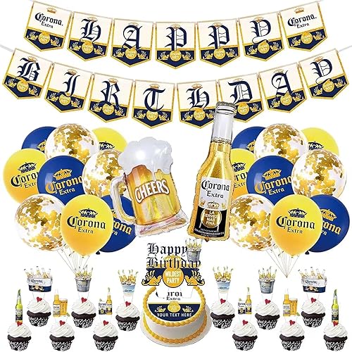 Miniatura 1 de Corona Beer - Decoración de globos de fiesta temática de cerveza, para hombres, mujeres, niños y niñas, incluye pancarta de cumpleaños, decoración