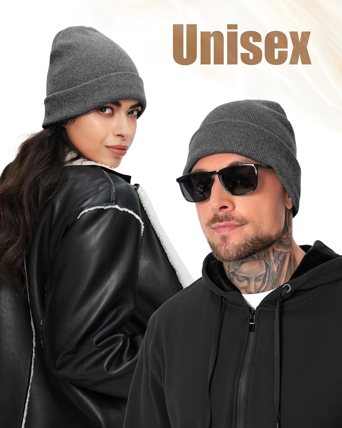 Satin Lined Beanie for Women Men, Cotton Knit Winter Hat Silk Lining Soft Warm Cuffed Fisherman Beanies Hats Skull Cap - Image 4