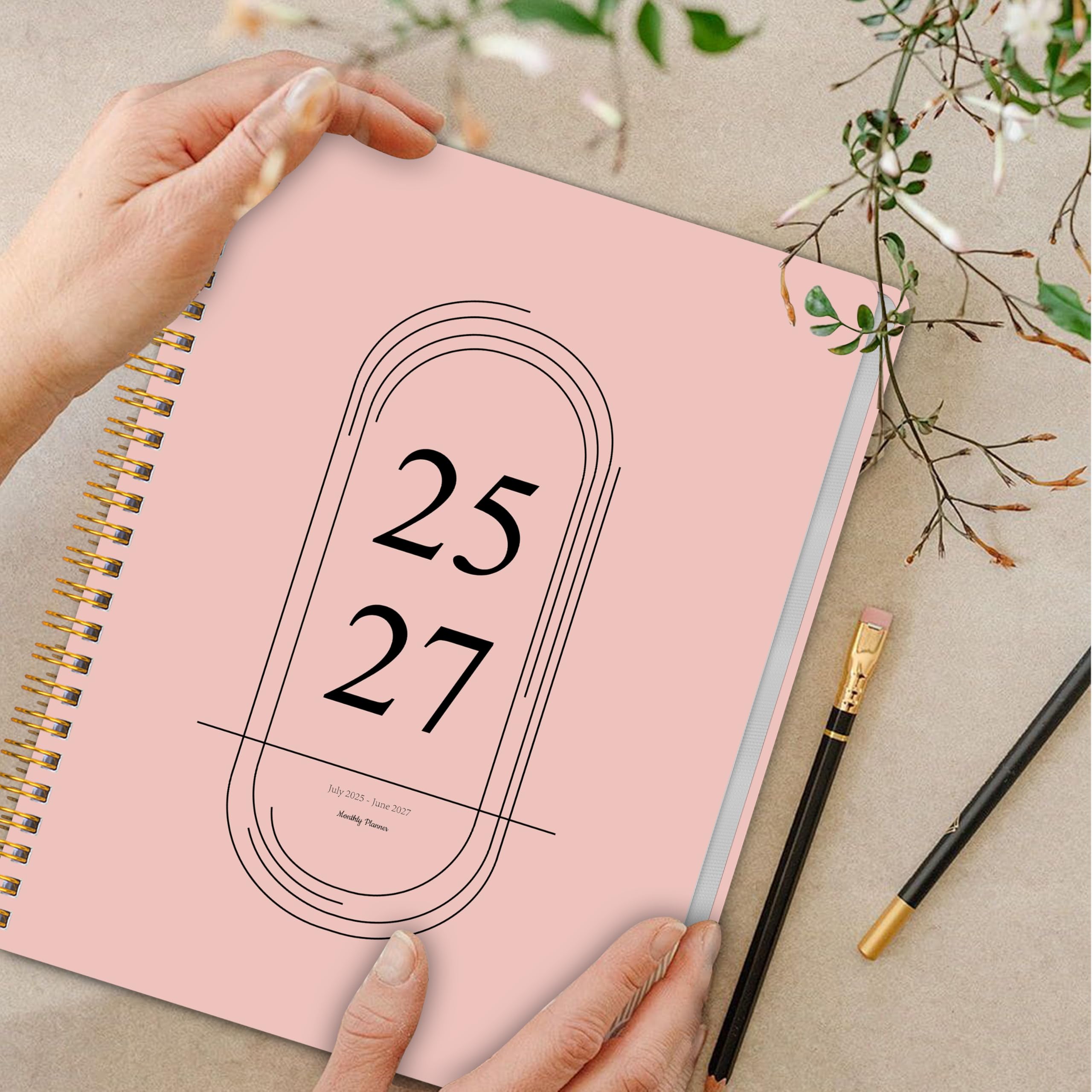 Monatsplaner 2025-2027, Vereinfachter Monatskalender Planer, 24 Monate Kalender, Juli 2025 - Juni 2027, 18,5 x 24,1 cm, wasserdichter Einband mit Spiralbindung, Monatsplaner für Büro, Schule - Rosa
