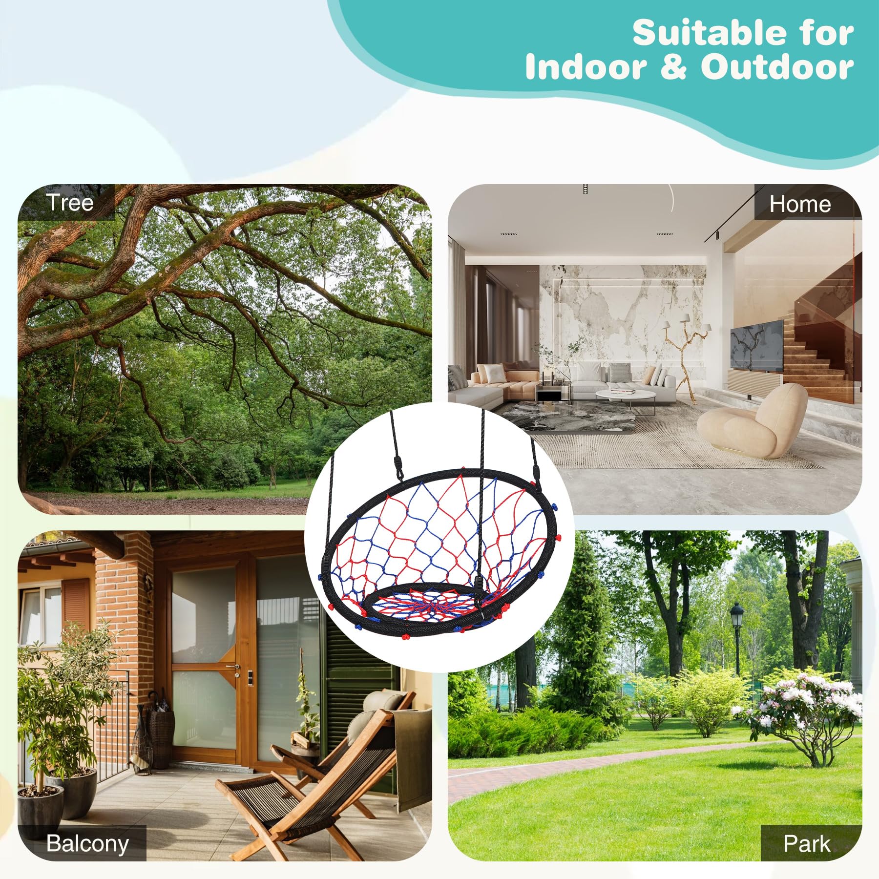 RedSwing Web Swing with Back for Kids, Outdoor Rope Web Swing for Tree, Safe Durable with Hanging Straps for Playground Backyard, Black - Image 8