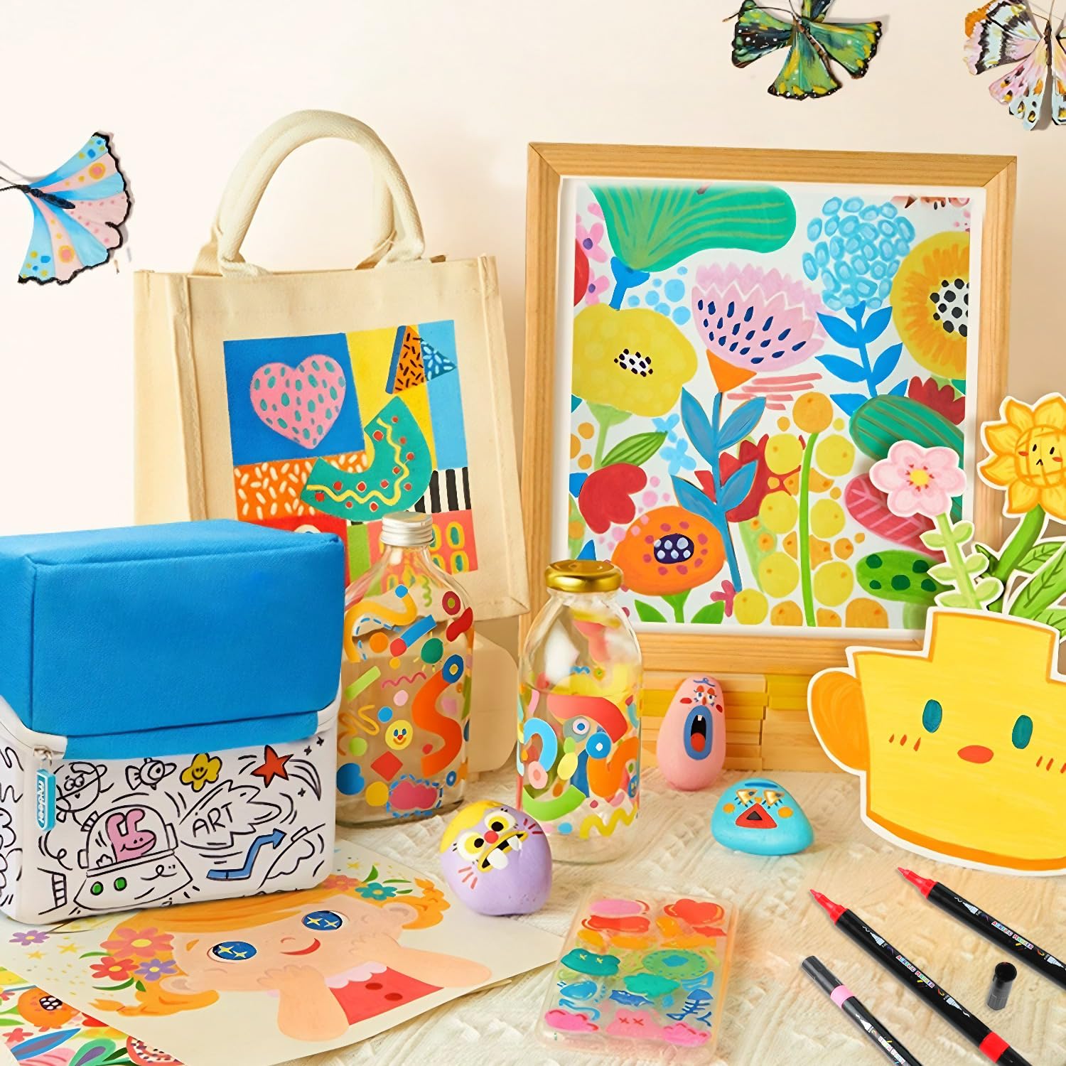 Rotuladores de pintura acrílica de doble punta con punta de pincel y punta fina para adultos, niños, huevos, madera, roca, lienzo, plástico, piedra, vidrio, cerámica