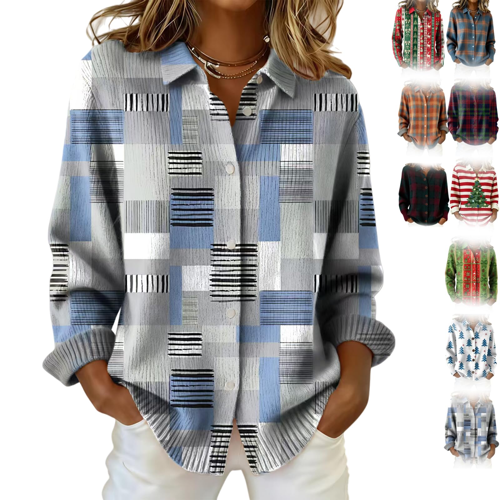 Womens Plaid Print Casual Cotton Buttoned Cardigan Sweater Plaid Cardigan for Women Plaids Cardigans Sweaters for Women