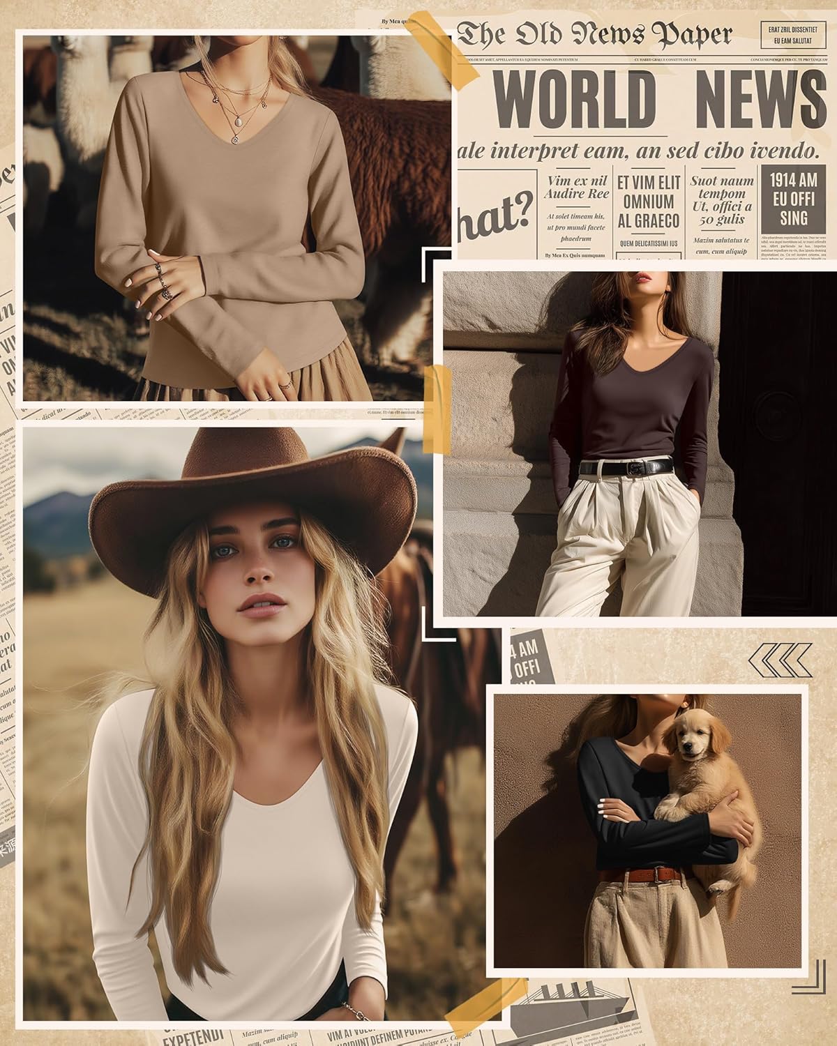 Neer 4 Pack Women's Long Sleeve T Shirts V Neck Tops Casual Loose Fit Tunic Tops Trendy Basic Tees Fall Clothes - Image 3