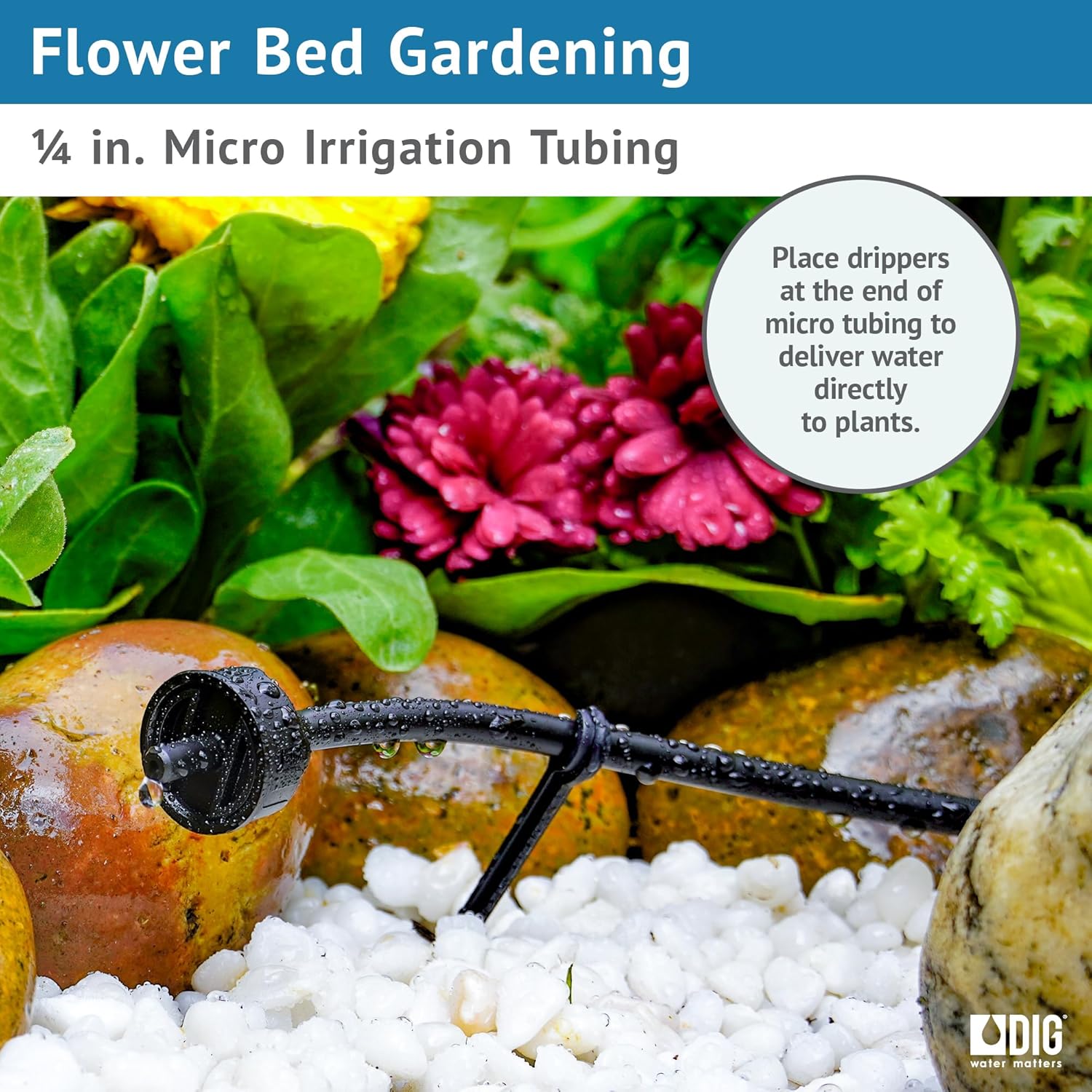 DIG 12-041, 500’ ¼” Polyethylene Tubing (.170 ID x .250 OD) | Blank Tubing for Drip Irrigation | UV-Resistant, Durable | Ideal for Large Projects, Gardens, Landscaping, Agriculture (Black)