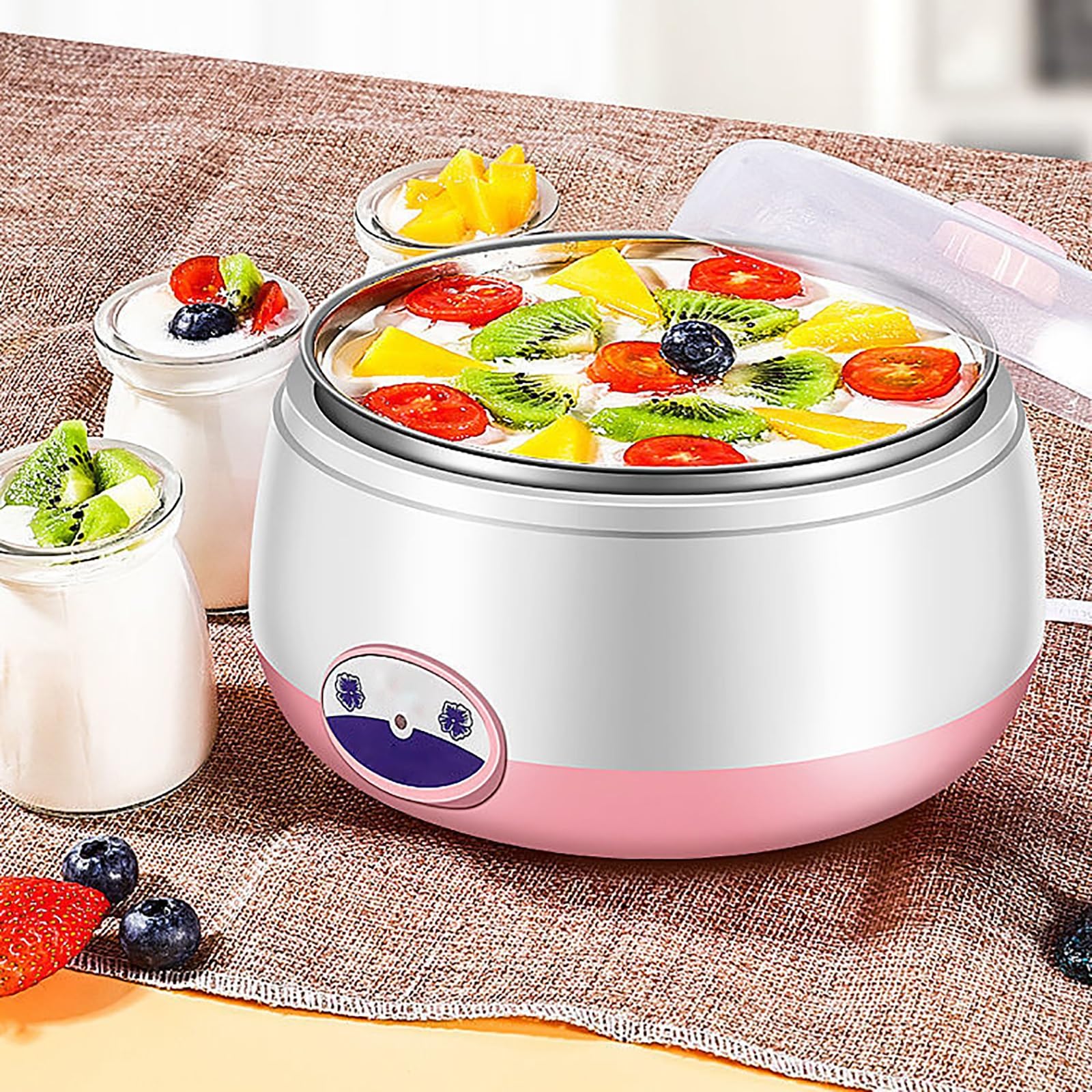 yogurtera, con Revestimiento Interior de Acero Inoxidable, Fácil Limpiar, Compacto y Portátil, for Apartamentos, Dormitorios, Hogares
