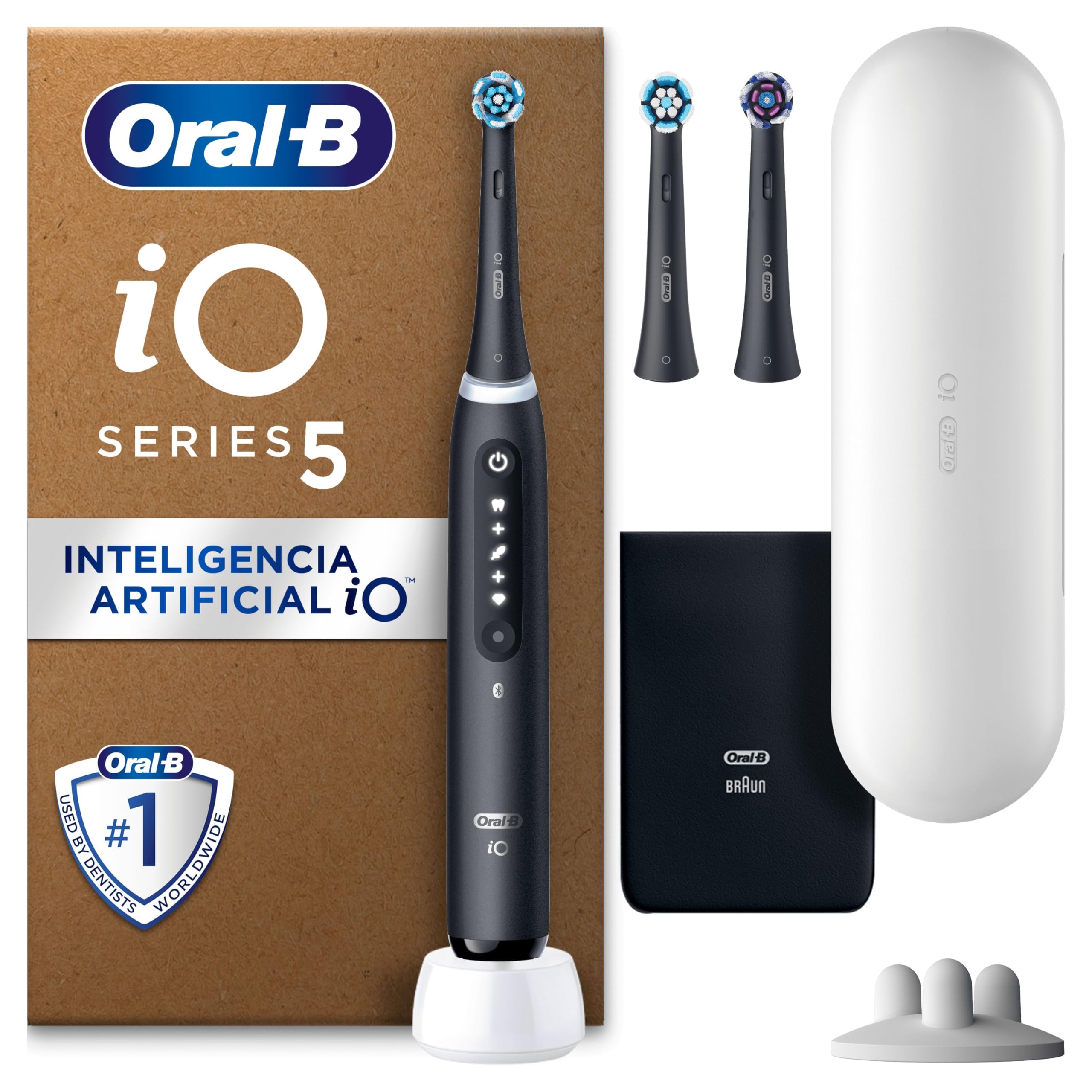 Oral-B iO5 Electric Toothbrush Black, 3 Brushes, 1 Travel Case, 1 Pouch, 1 Brush Holder
