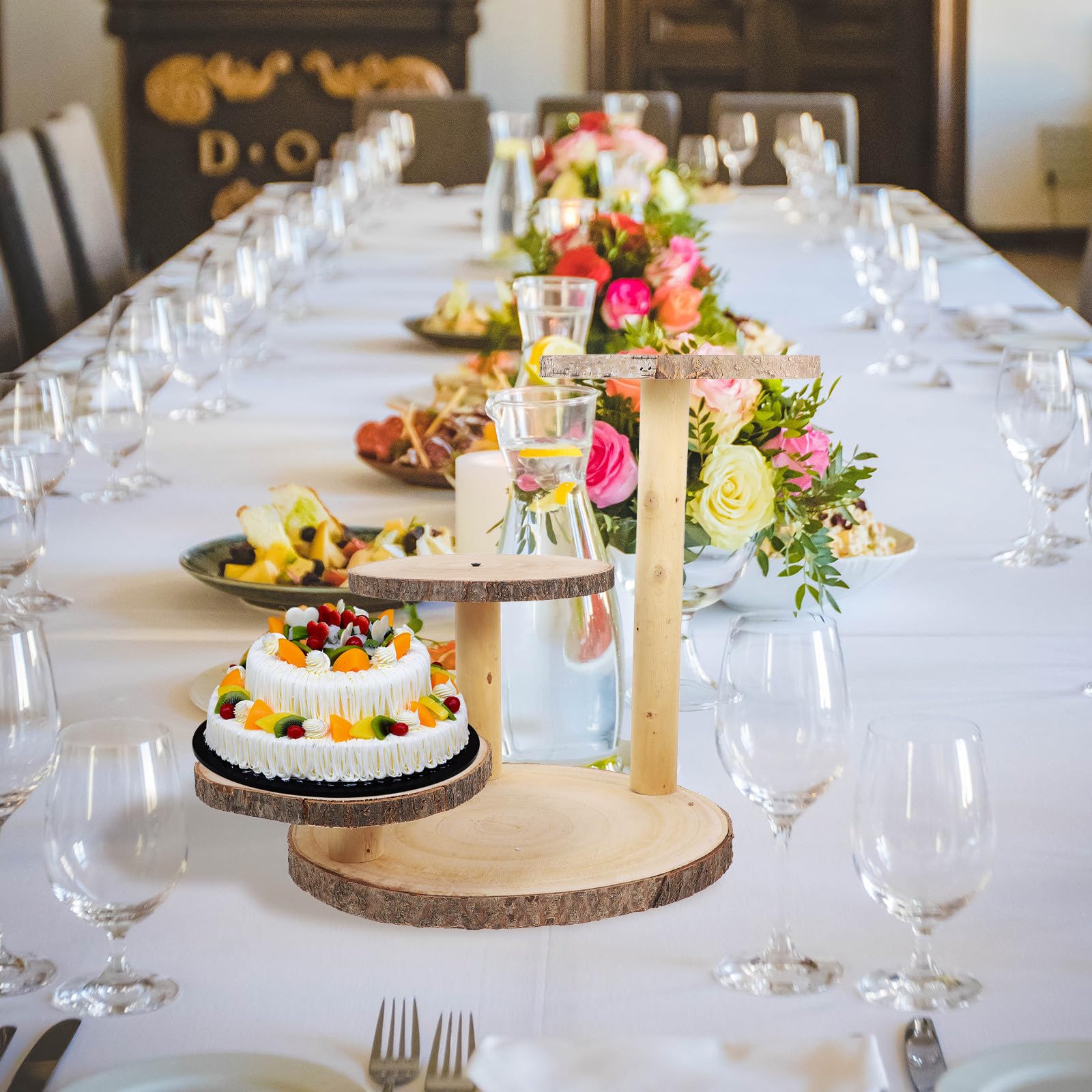Présentoir à Gâteaux Facile à Nettoyer Design Élagnant et Minimaliste en Bois Rustique à 3 Niveaux pour Occasions Spéciales Modernes