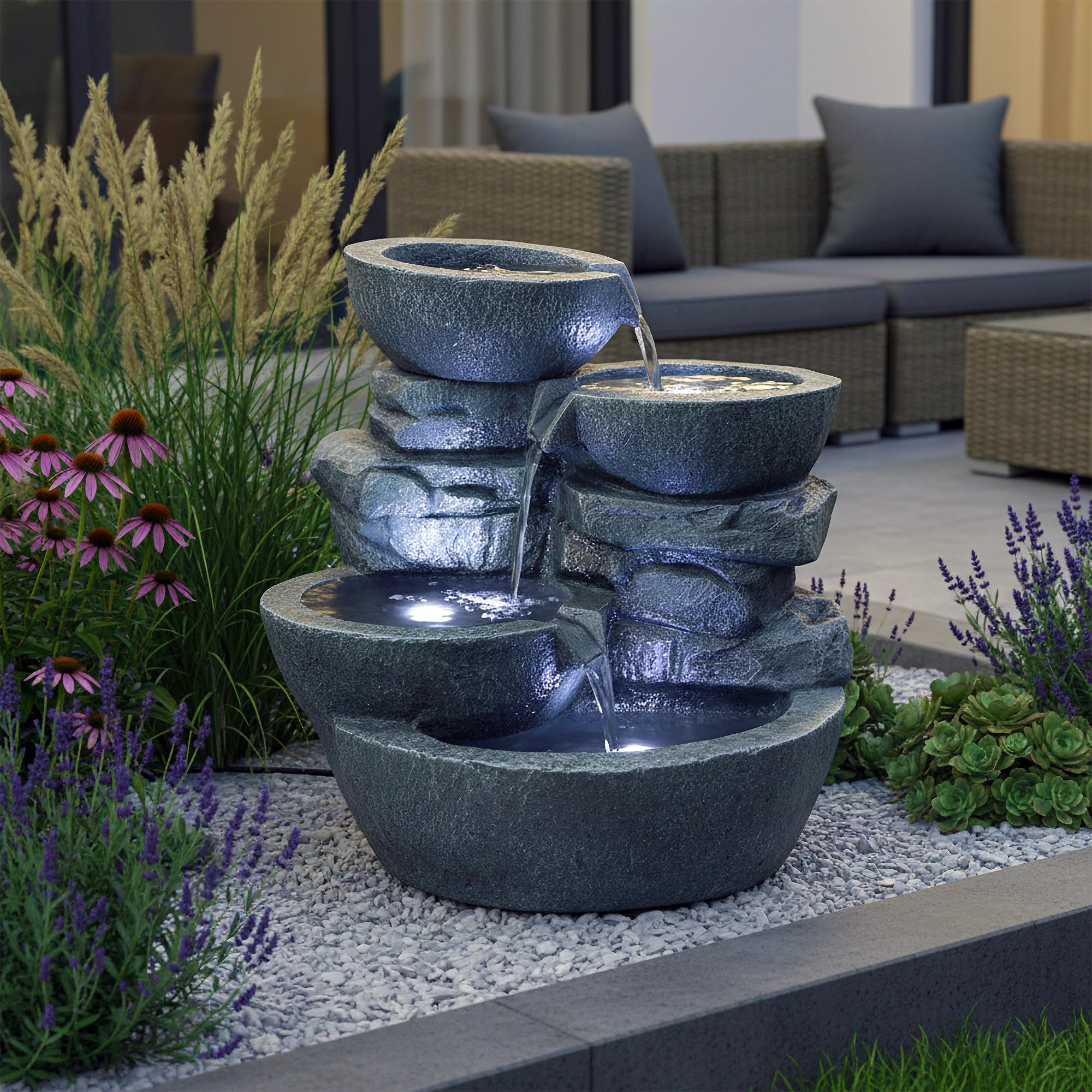 Arnusa - Fuente para habitación con iluminación led para interior y exterior, fuente de jardín
