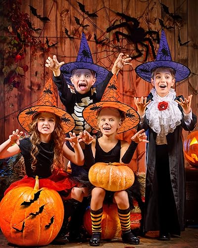 Miniatura 6 de 6 sombreros de bruja de Halloween con 60 calcomanías de murciélagos o arañas 3D, accesorio de disfraz de bruja para decoración de Halloween en