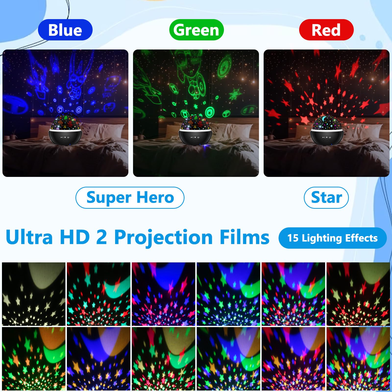 Superhero Night Light for Boys, Spiderman Projector Night Light for Kids, Star Projector Night Light for Room Decor, 360 Degree Rotation, Christmas Birthday Gift Toys for 3-8 Year Old Girls Boys